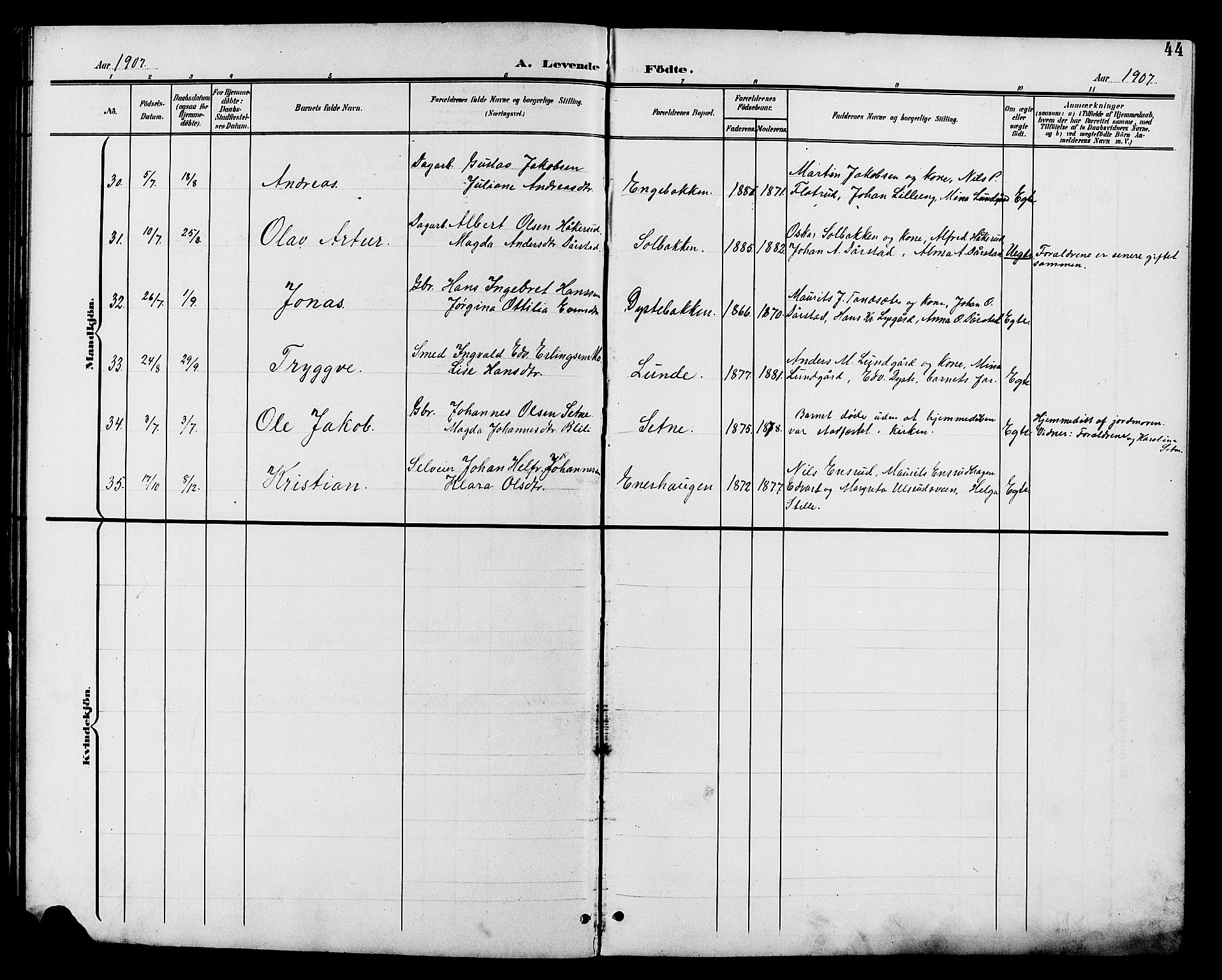 Vestre Toten prestekontor, AV/SAH-PREST-108/H/Ha/Hab/L0011: Parish register (copy) no. 11, 1901-1911, p. 44