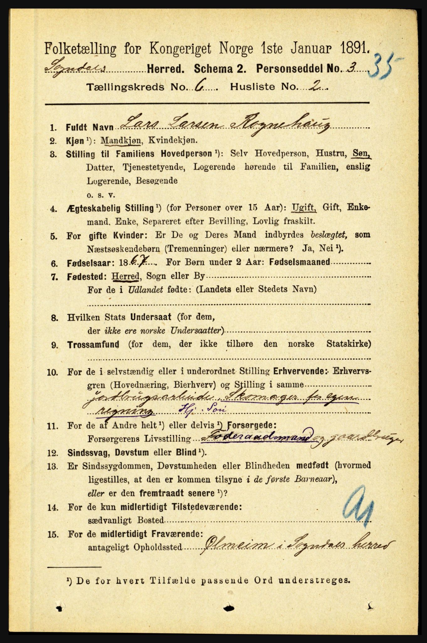 RA, 1891 census for 1420 Sogndal, 1891, p. 2608