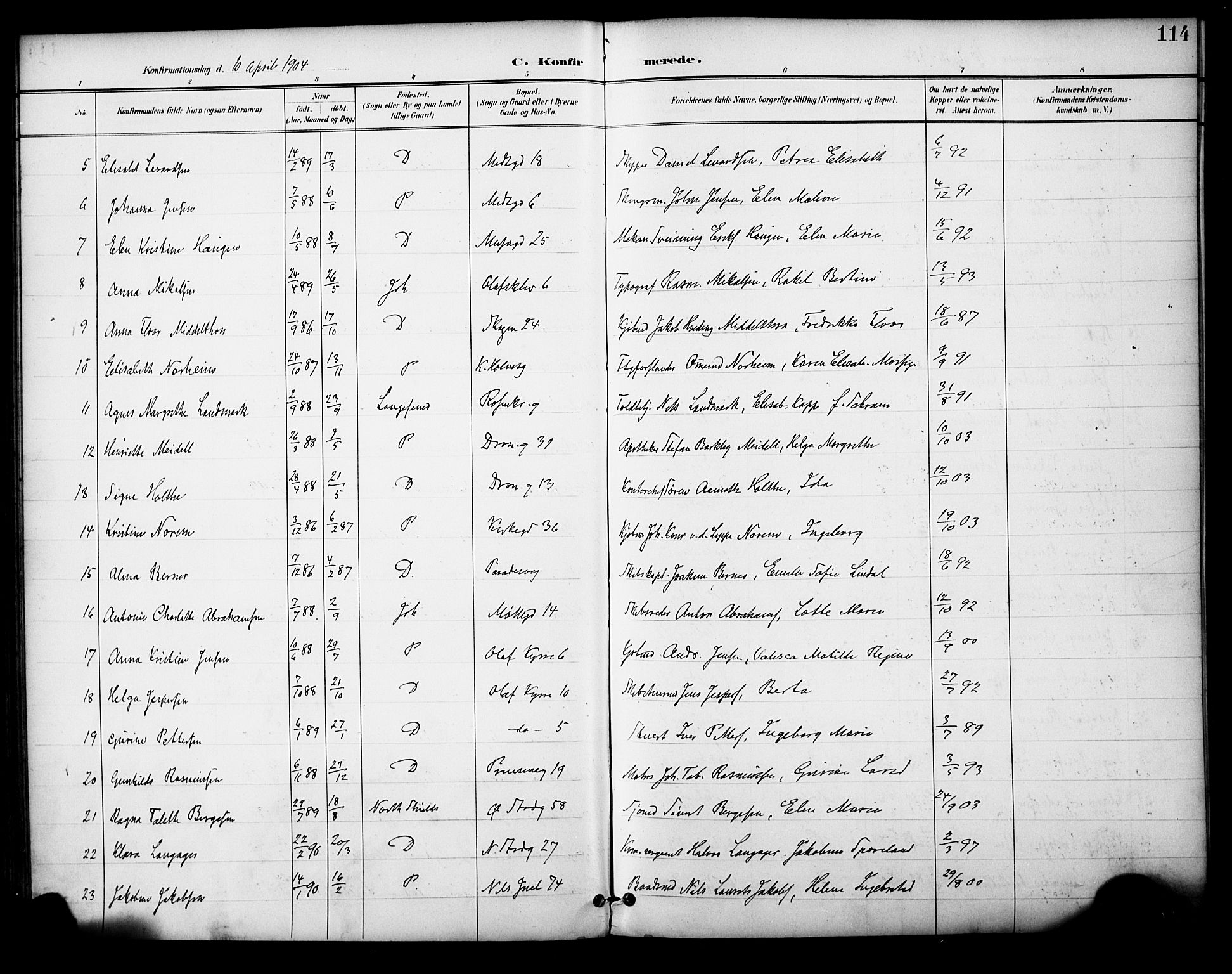 Domkirken sokneprestkontor, AV/SAST-A-101812/001/30/30BA/L0031: Parish register (official) no. A 30, 1896-1916, p. 114