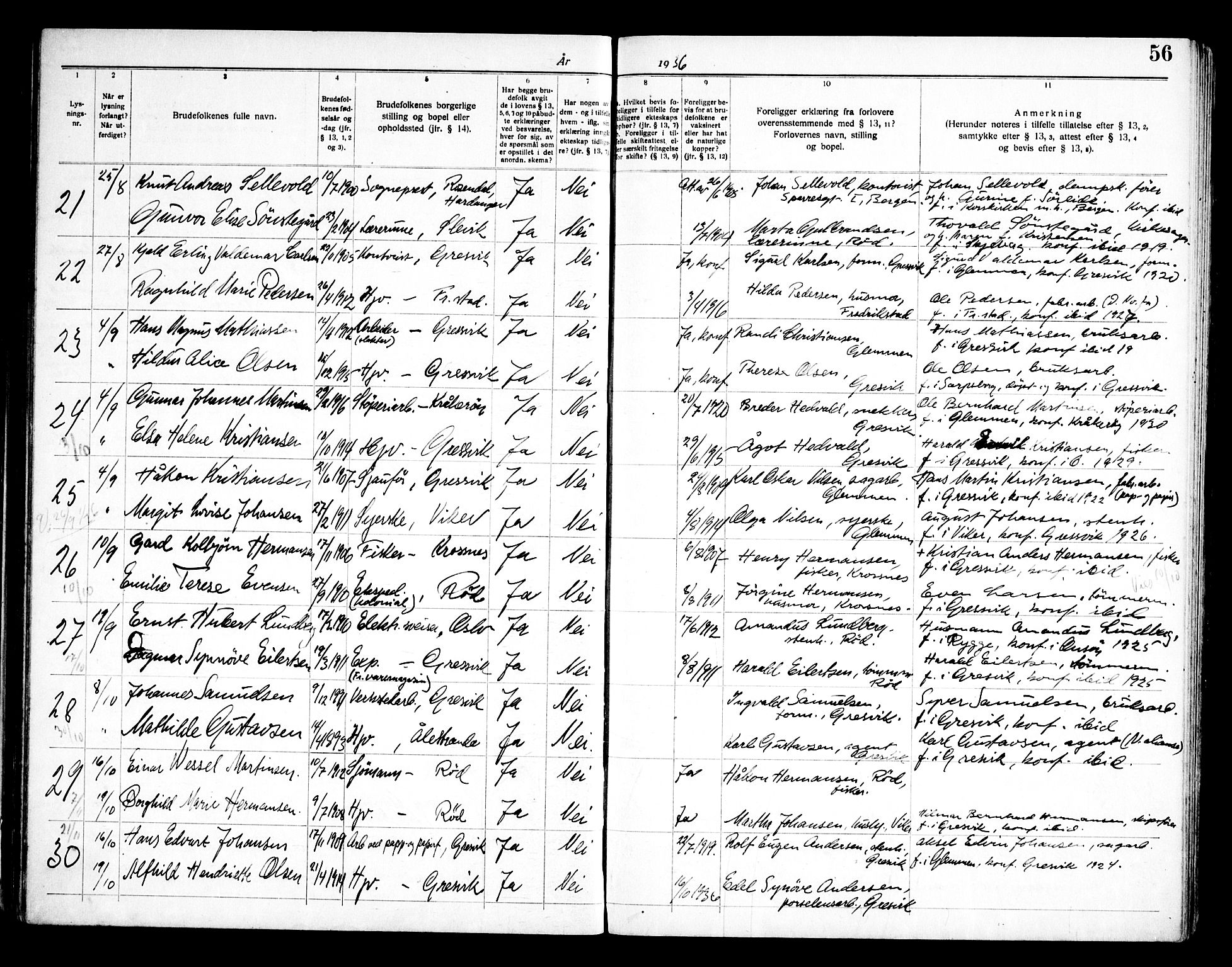 Onsøy prestekontor Kirkebøker, SAO/A-10914/H/Hb/L0001: Banns register no. II 1, 1919-1949, p. 56
