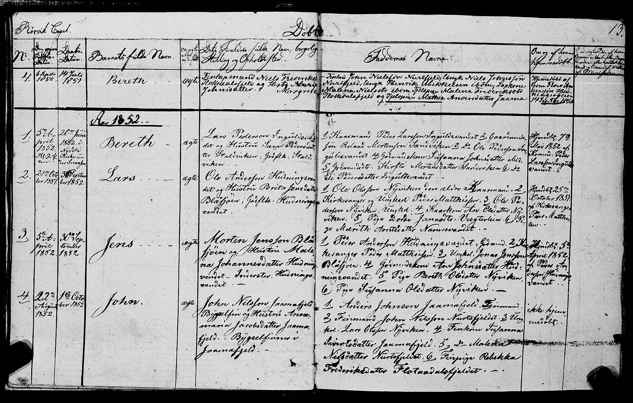Ministerialprotokoller, klokkerbøker og fødselsregistre - Nord-Trøndelag, SAT/A-1458/762/L0538: Parish register (official) no. 762A02 /1, 1833-1879, p. 13