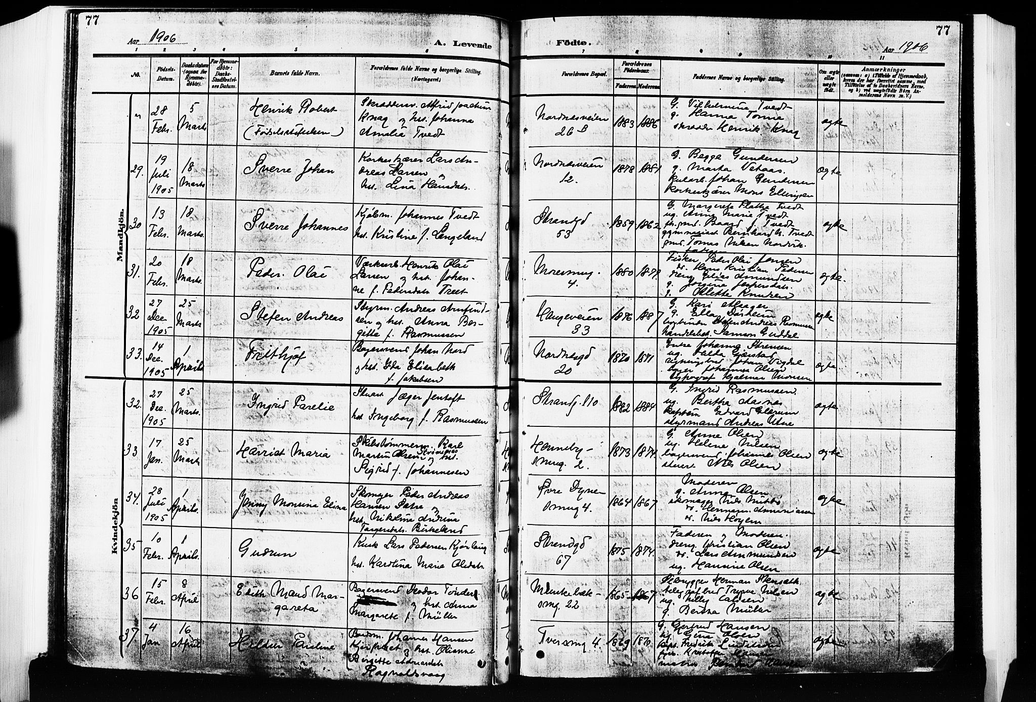 Nykirken Sokneprestembete, AV/SAB-A-77101/H/Hab: Parish register (copy) no. B 5, 1904-1908, p. 77