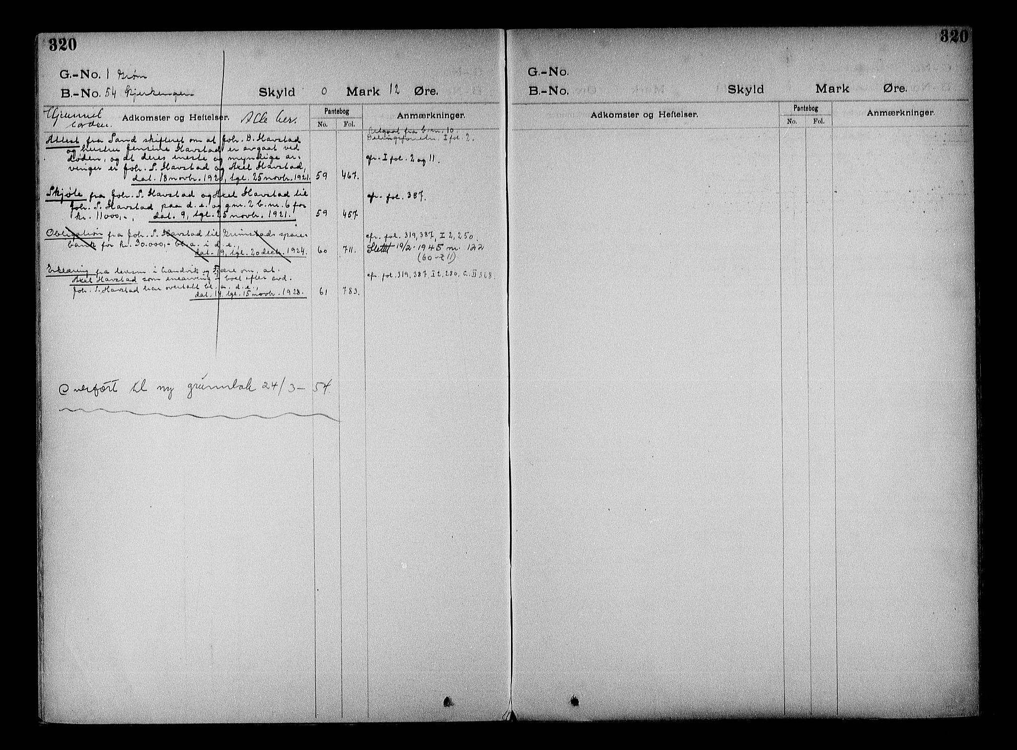 Vestre Nedenes/Sand sorenskriveri, SAK/1221-0010/G/Ga/L0022: Mortgage register no. 15, 1899-1957, p. 320