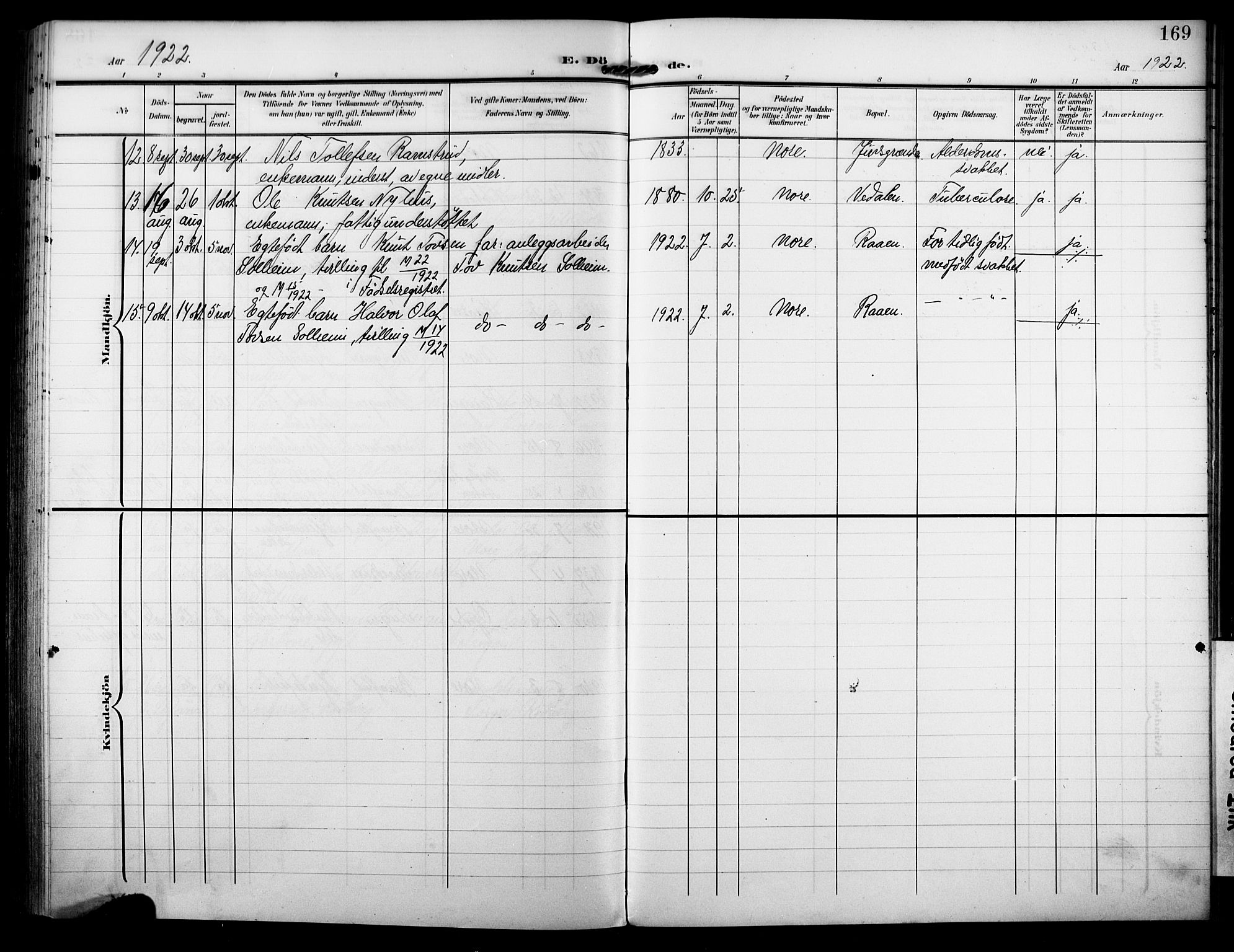 Nore kirkebøker, AV/SAKO-A-238/F/Fb/L0003: Parish register (official) no. II 3, 1906-1926, p. 169