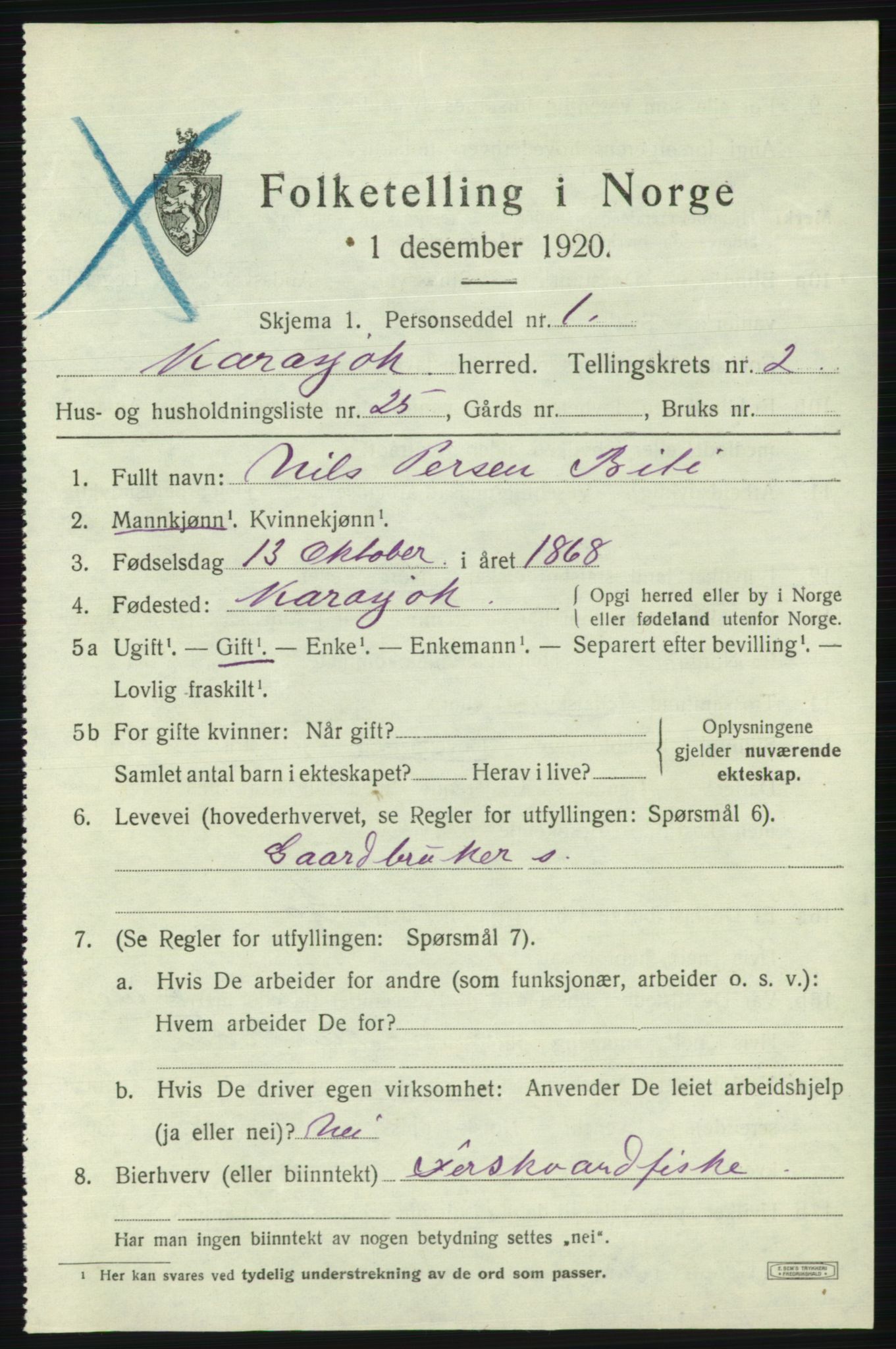 SATØ, 1920 census for Karasjok, 1920, p. 1208