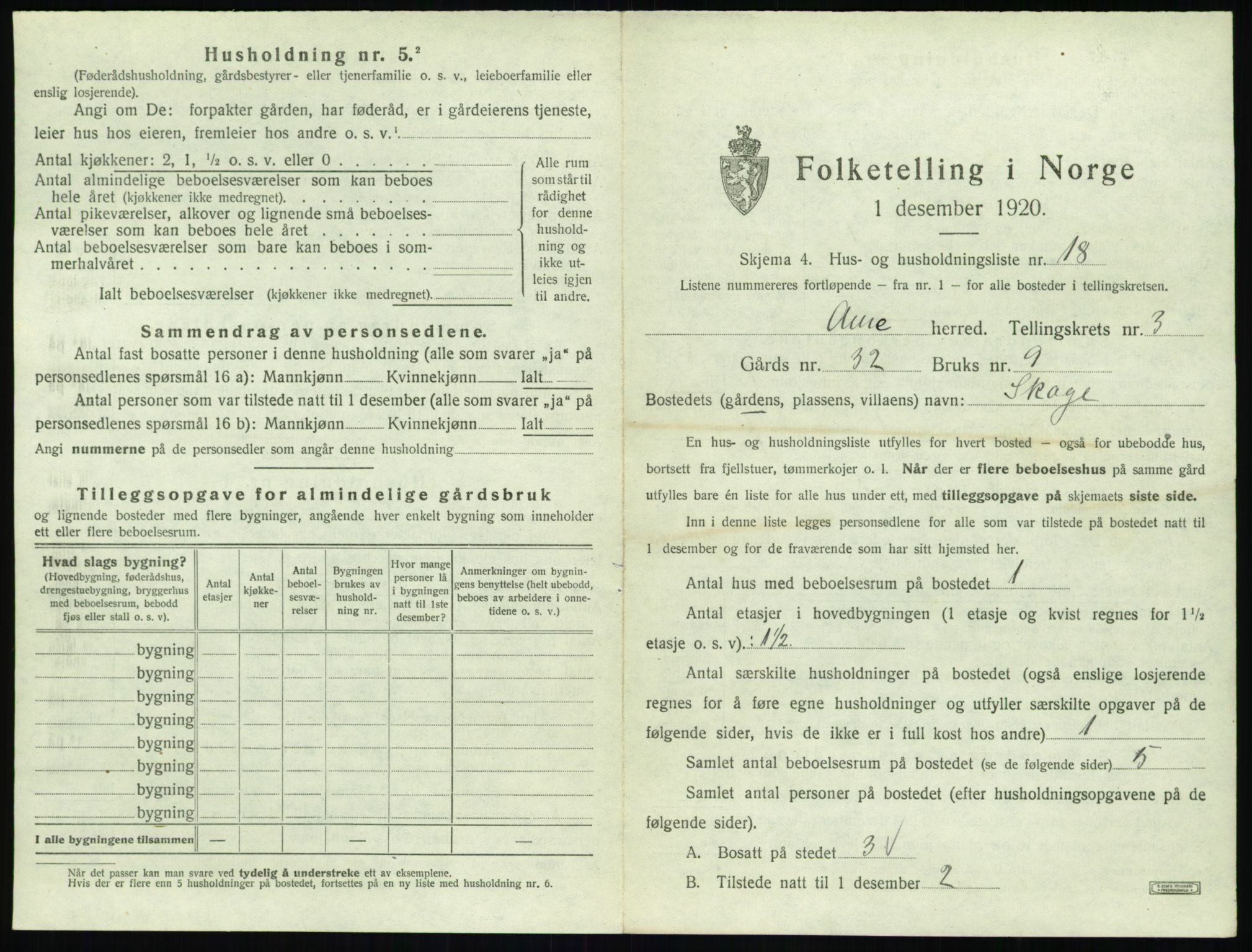 SAT, 1920 census for Aure, 1920, p. 214