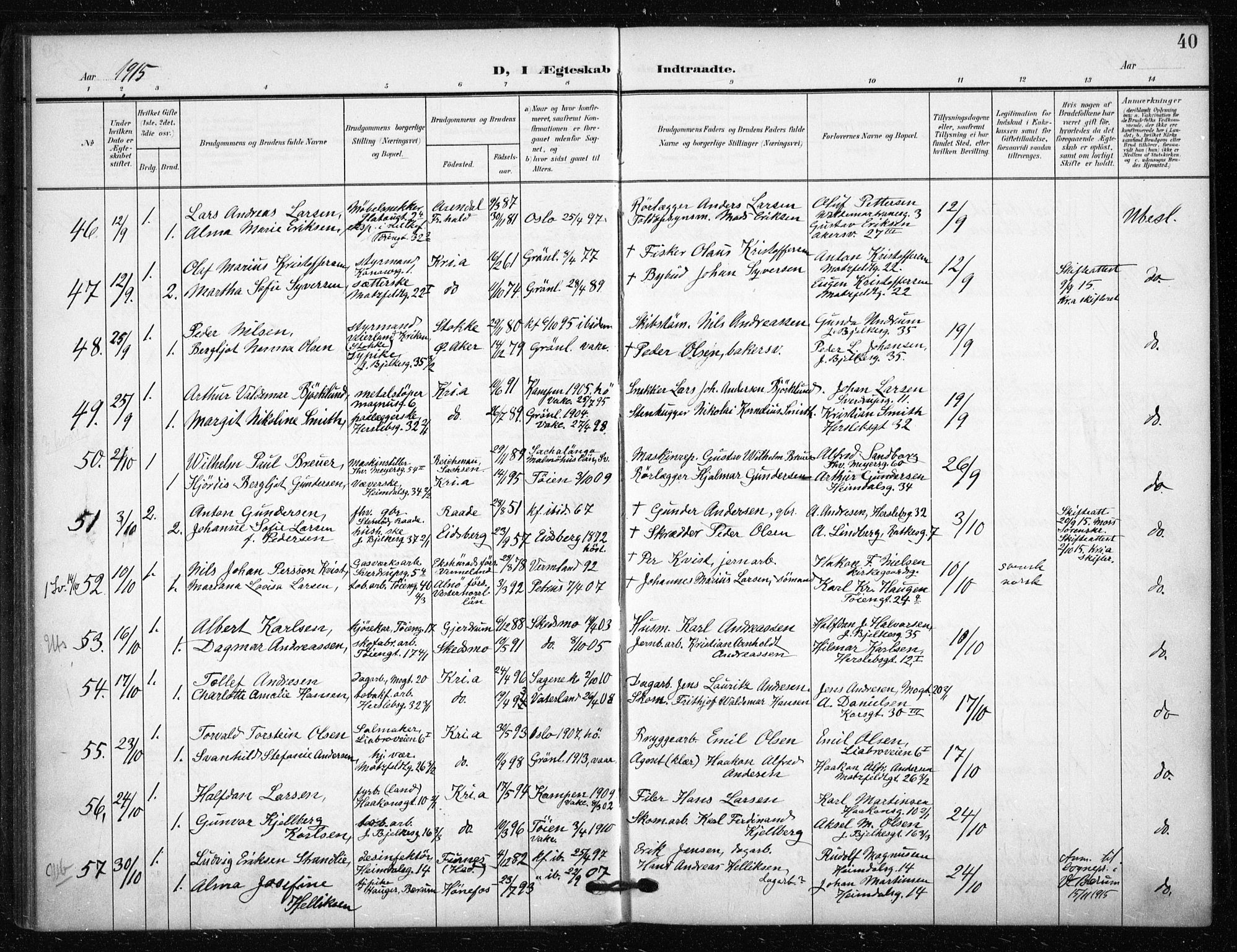 Tøyen prestekontor Kirkebøker, SAO/A-10167a/F/Fa/L0002: Parish register (official) no. 2, 1907-1916, p. 40