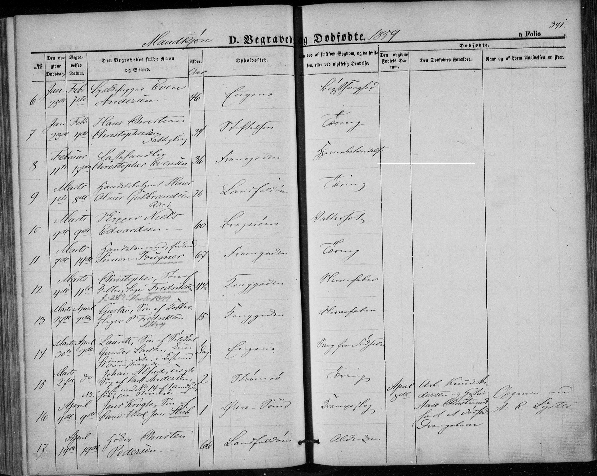 Bragernes kirkebøker, AV/SAKO-A-6/F/Fb/L0002: Parish register (official) no. II 2, 1848-1859, p. 341