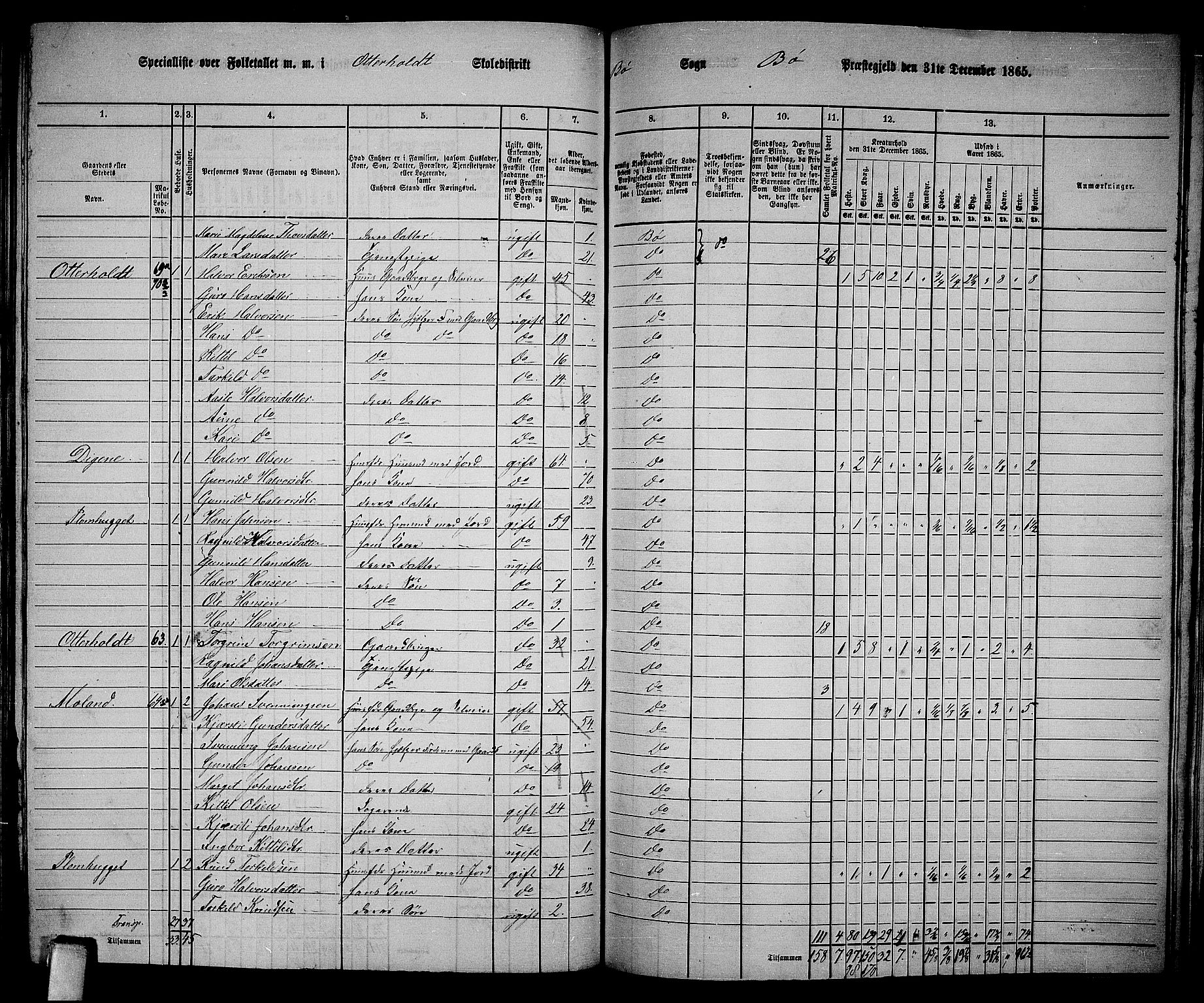 RA, 1865 census for Bø, 1865, p. 164