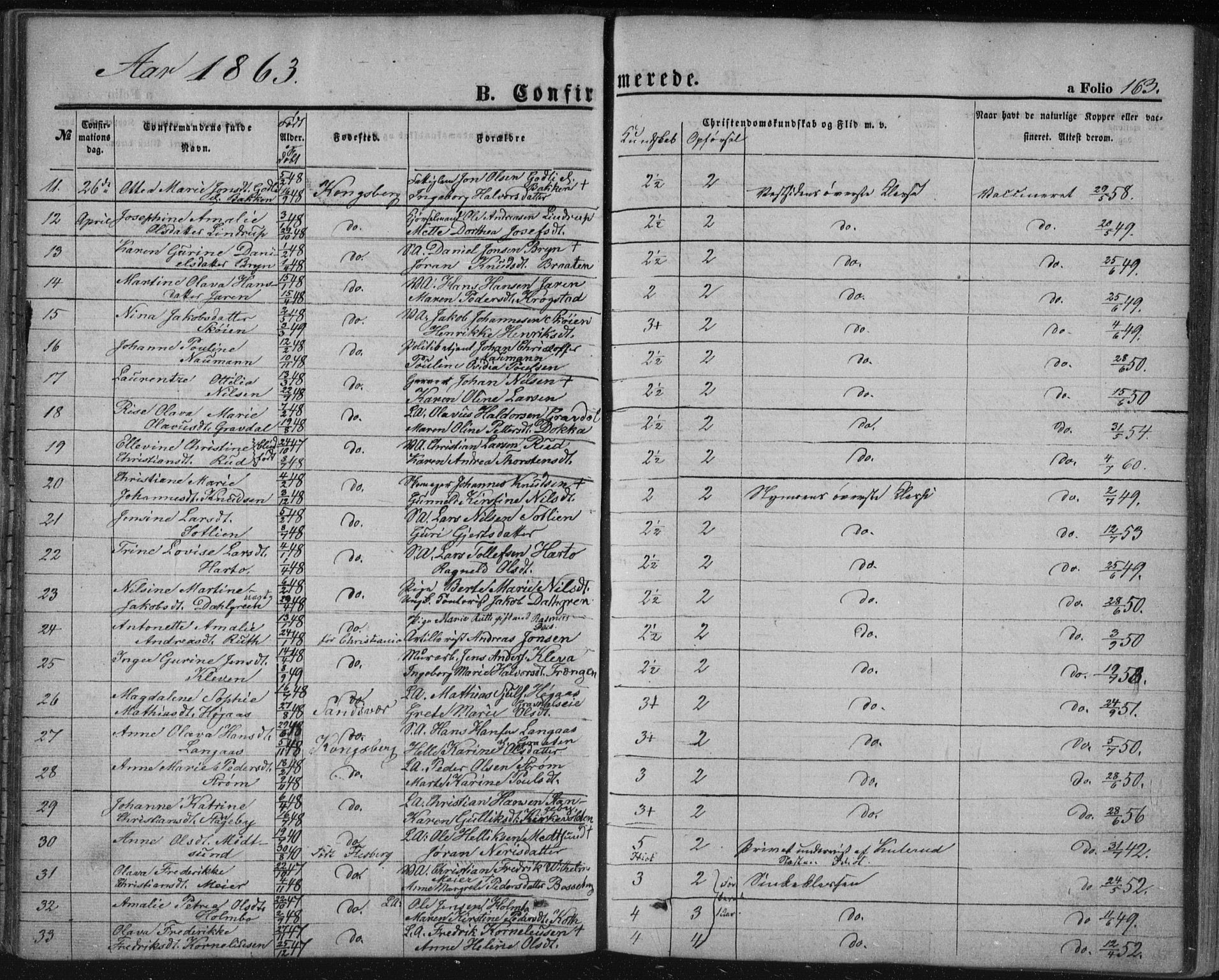 Kongsberg kirkebøker, AV/SAKO-A-22/F/Fa/L0010: Parish register (official) no. I 10, 1859-1875, p. 163