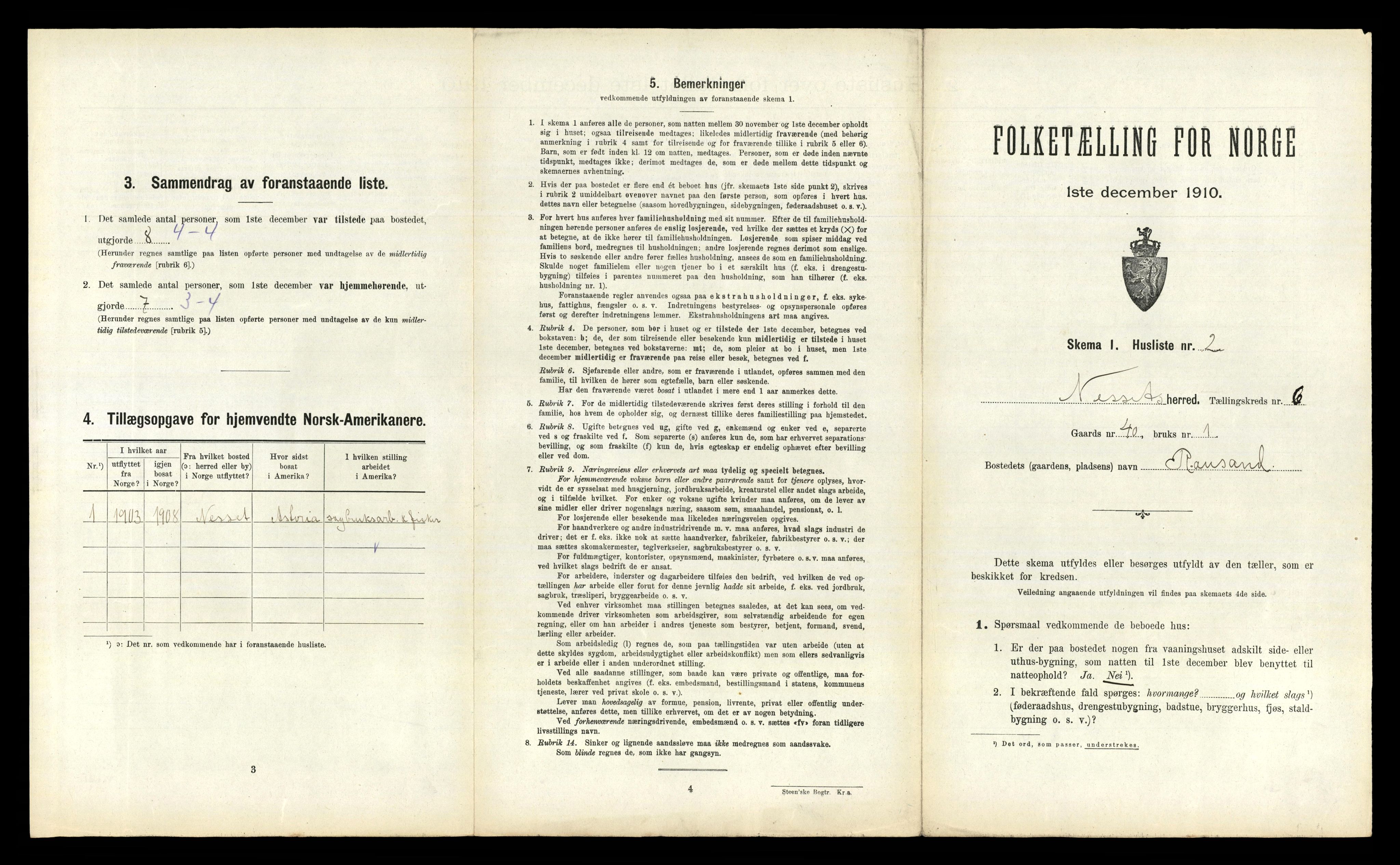 RA, 1910 census for Nesset, 1910, p. 603