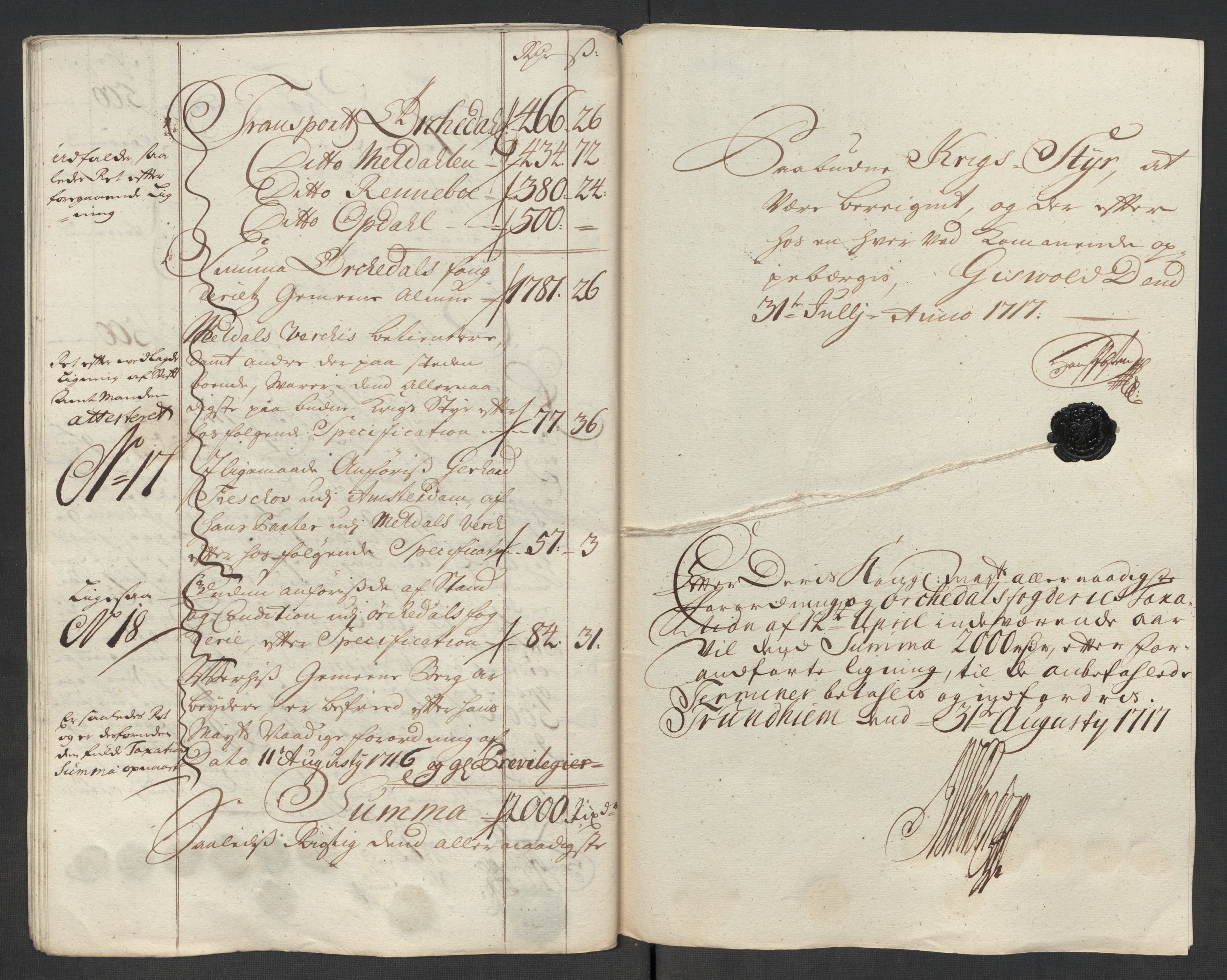 Rentekammeret inntil 1814, Reviderte regnskaper, Fogderegnskap, RA/EA-4092/R60/L3969: Fogderegnskap Orkdal og Gauldal, 1717, p. 190