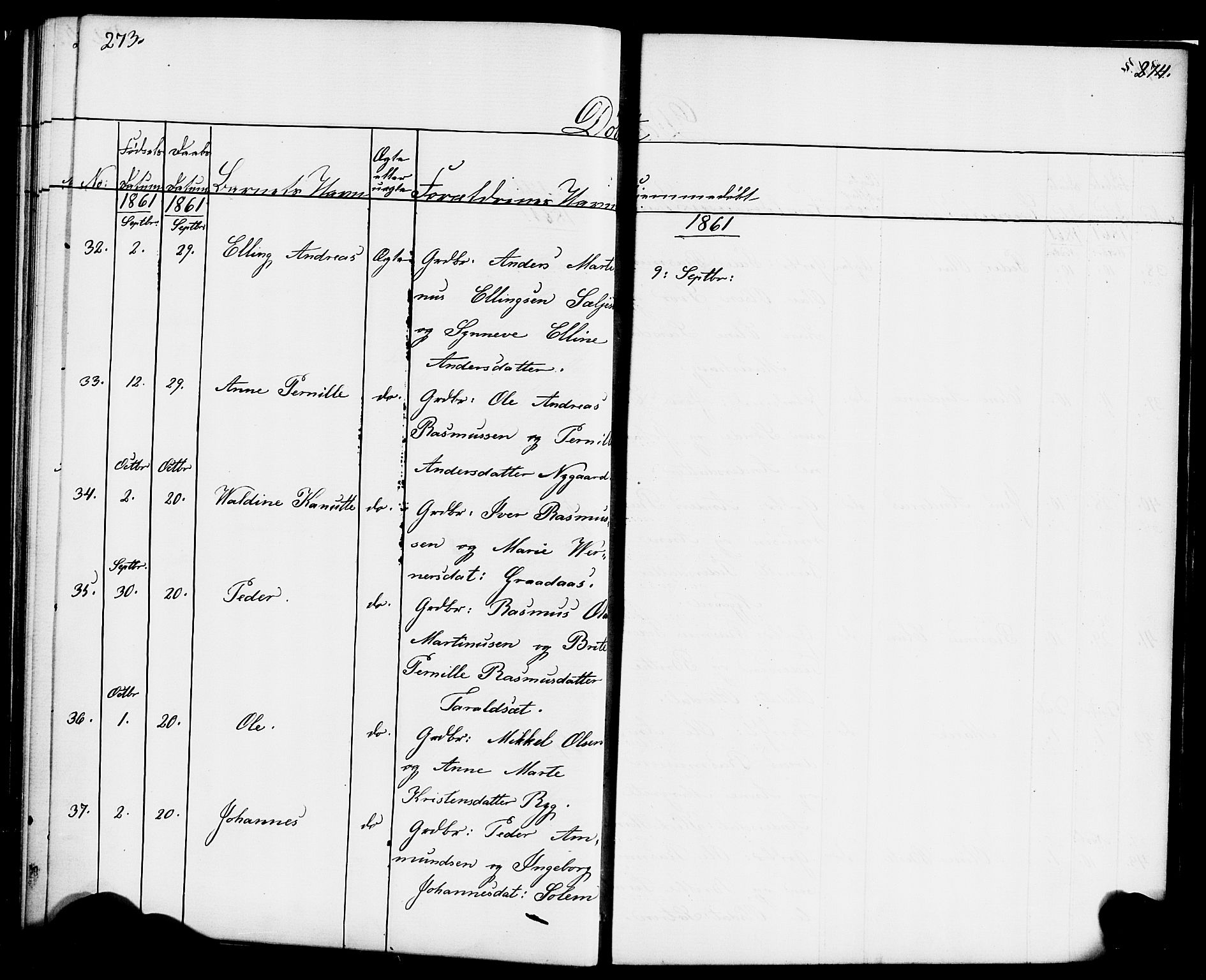 Hornindal sokneprestembete, AV/SAB-A-82401/H/Haa/Haaa/L0001: Parish register (official) no. A 1, 1837-1866, p. 274-275