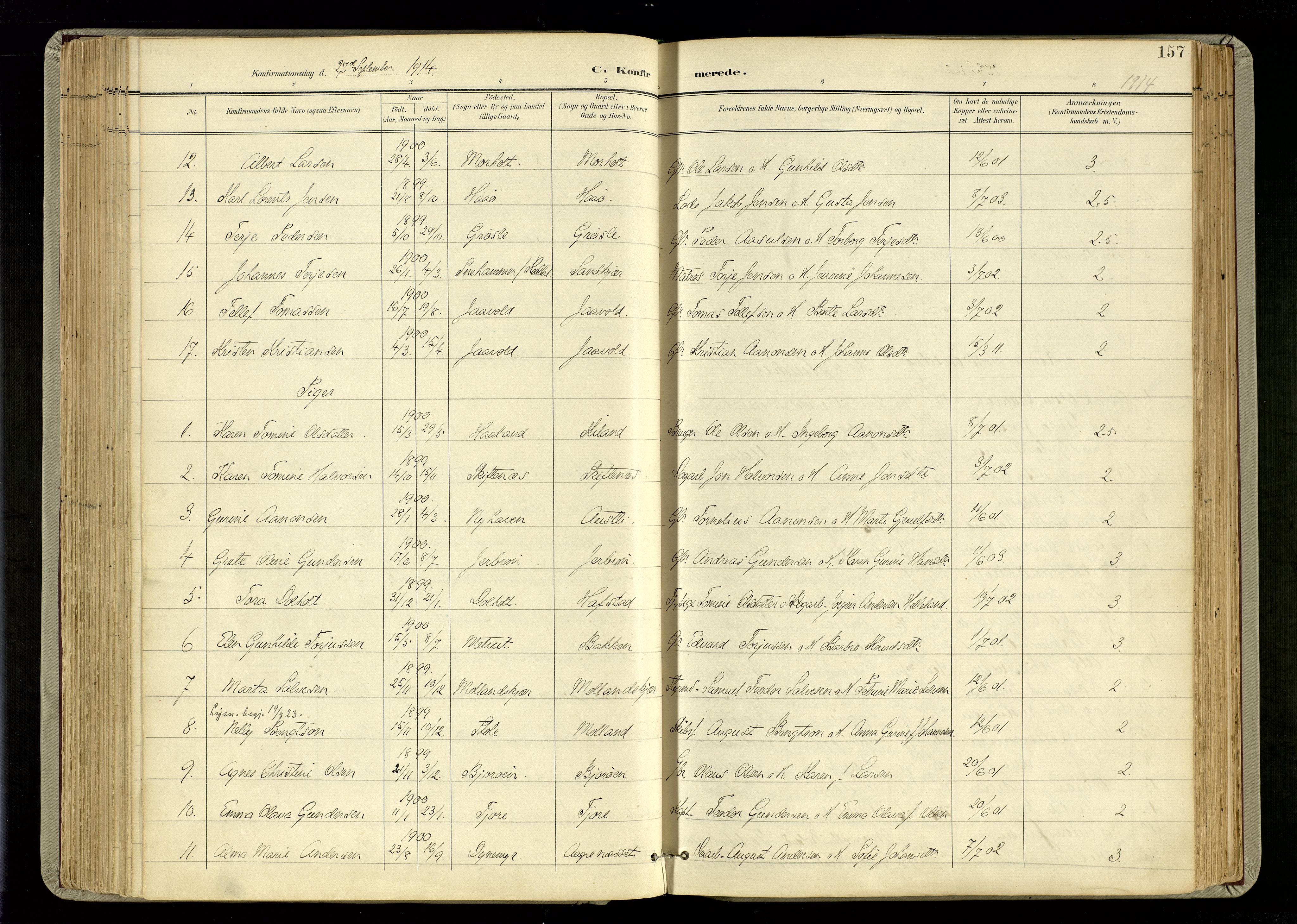 Hommedal sokneprestkontor, SAK/1111-0023/F/Fa/Fab/L0007: Parish register (official) no. A 7, 1898-1924, p. 157