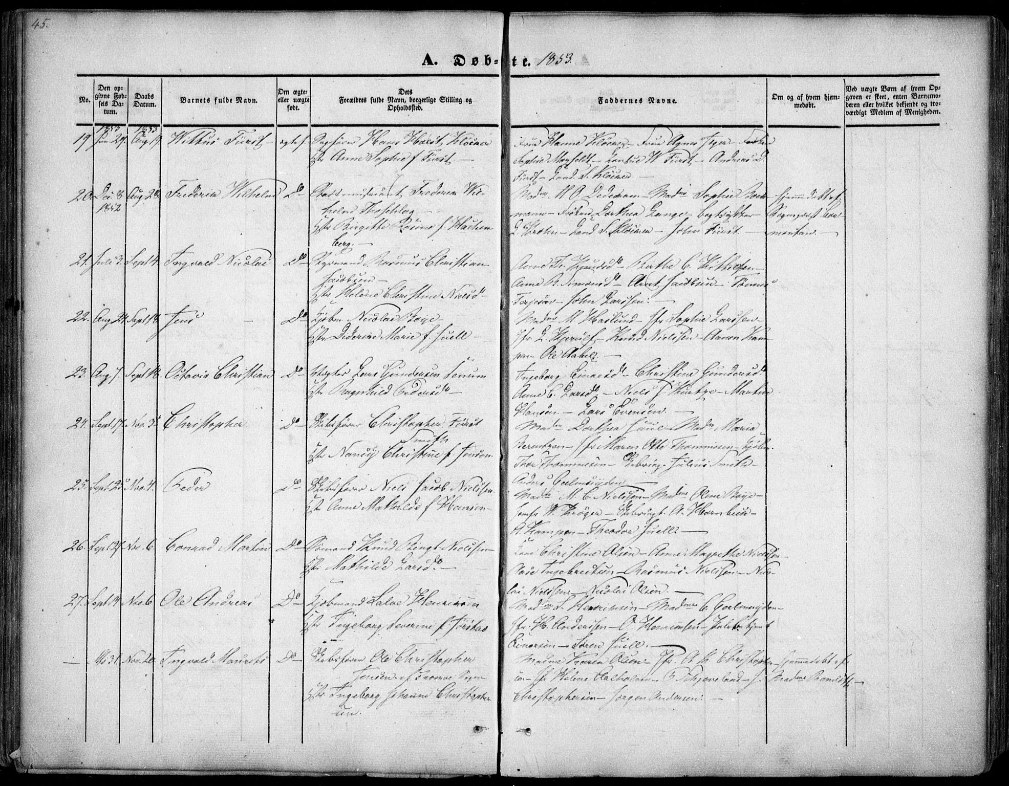 Arendal sokneprestkontor, Trefoldighet, SAK/1111-0040/F/Fa/L0005: Parish register (official) no. A 5, 1838-1854, p. 45