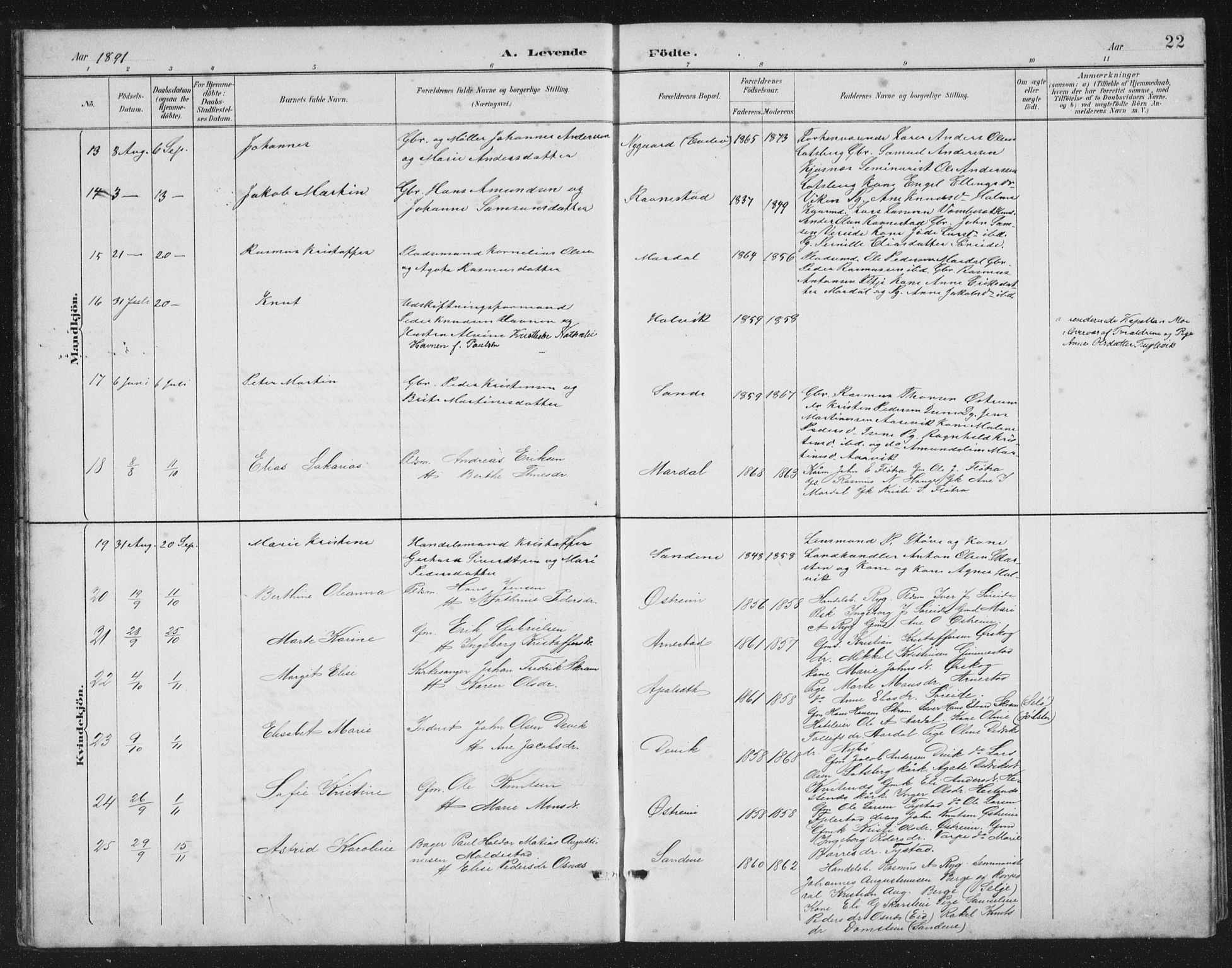 Gloppen sokneprestembete, AV/SAB-A-80101/H/Hab/Habb/L0002: Parish register (copy) no. B 2, 1889-1909, p. 22