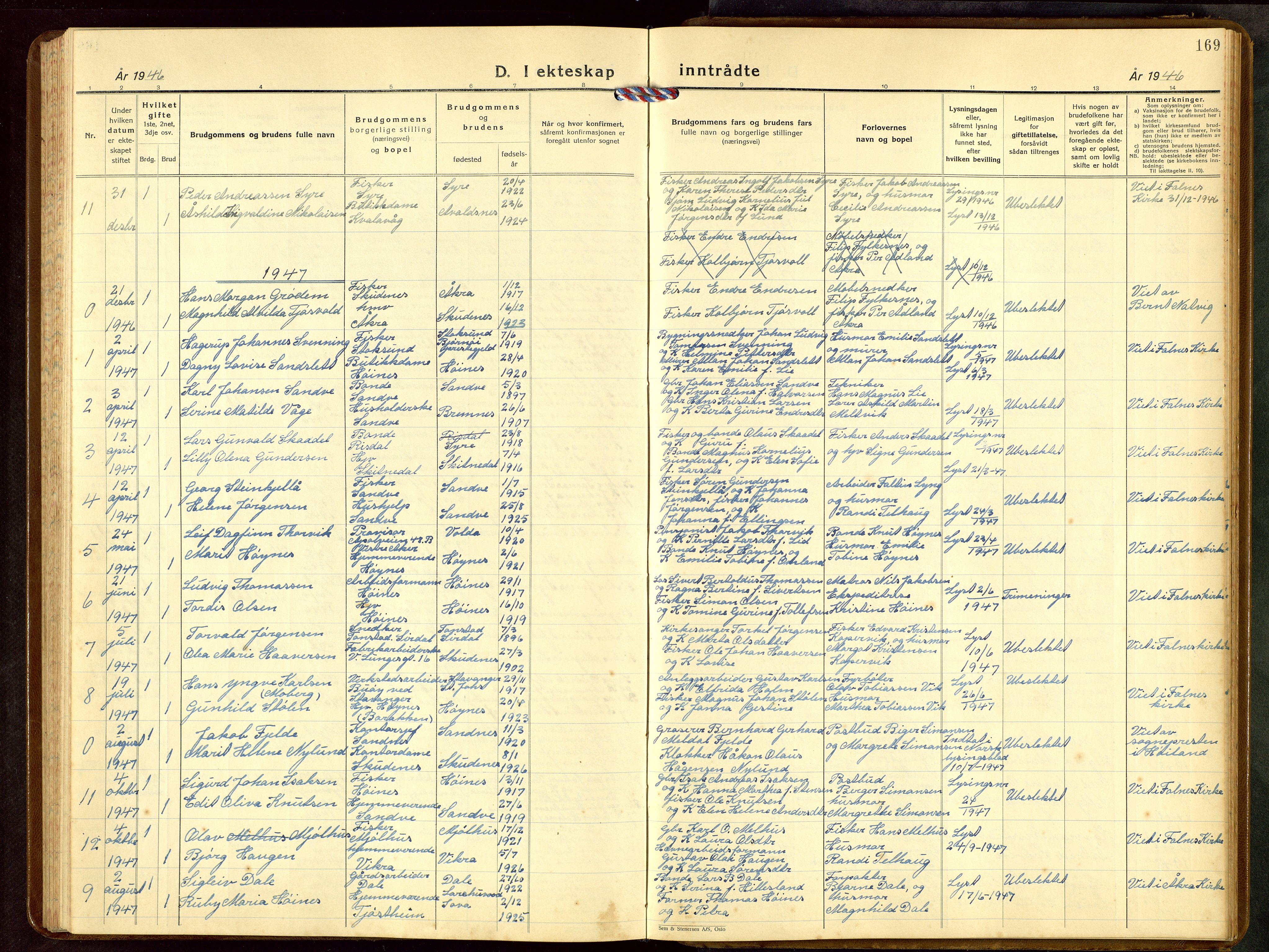 Skudenes sokneprestkontor, SAST/A -101849/H/Ha/Hab/L0013: Parish register (copy) no. B 13, 1937-1954, p. 169