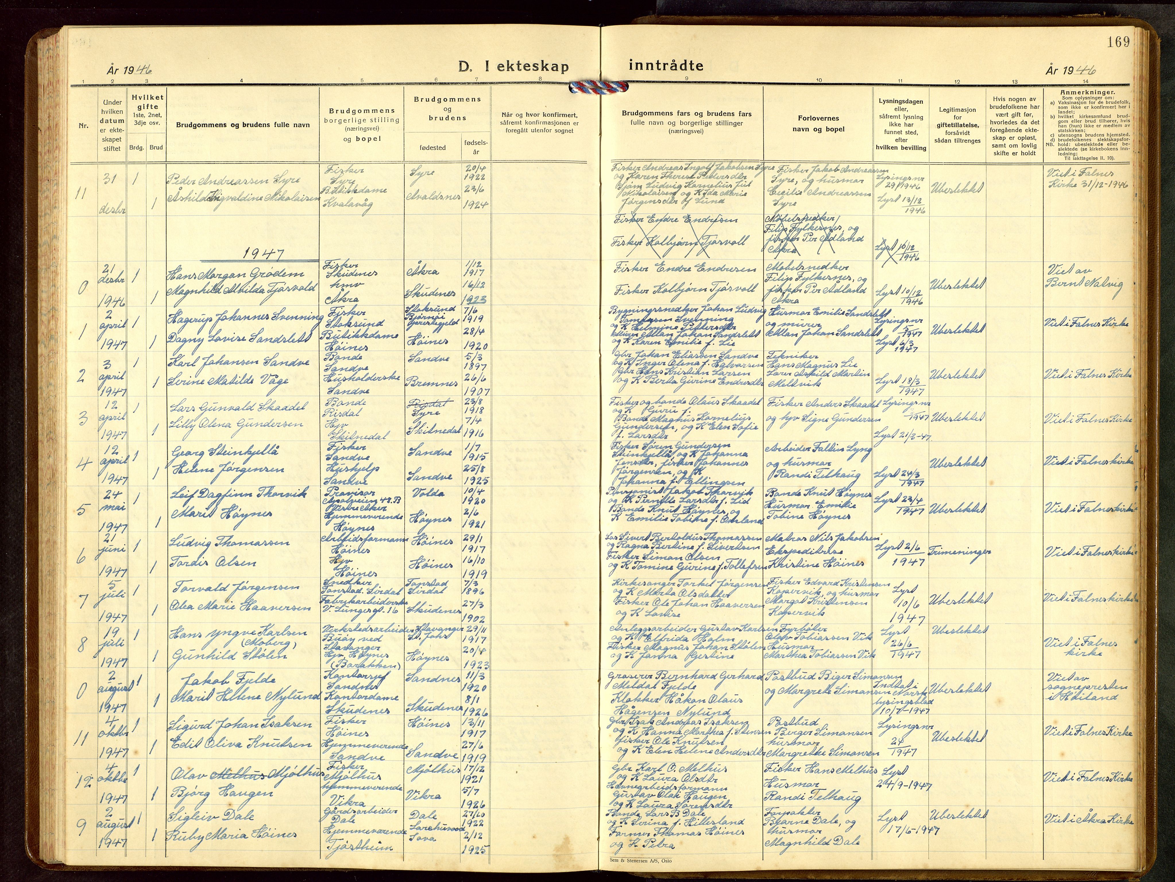 Skudenes sokneprestkontor, AV/SAST-A -101849/H/Ha/Hab/L0013: Parish register (copy) no. B 13, 1937-1954, p. 169