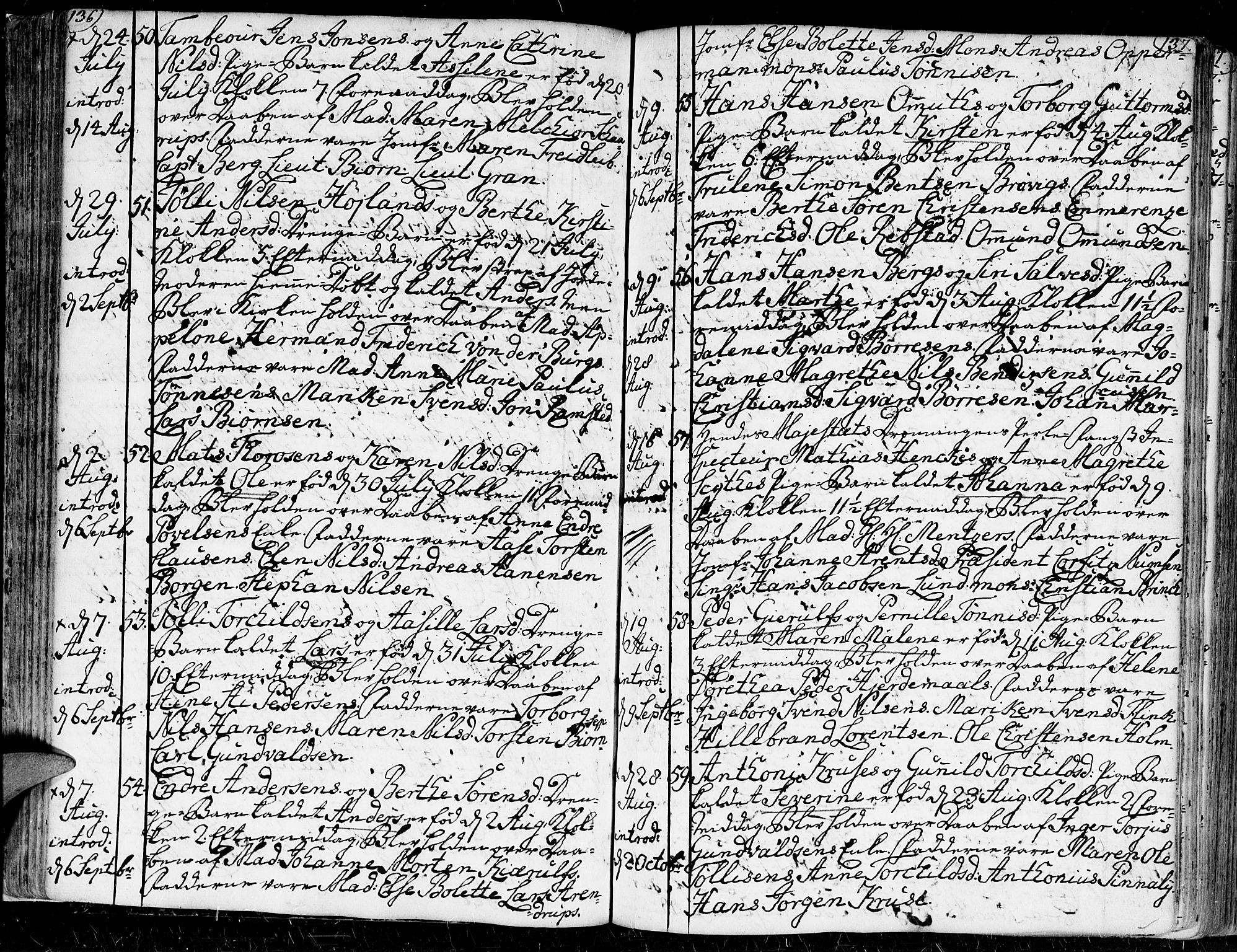 Kristiansand domprosti, SAK/1112-0006/F/Fa/L0002: Parish register (official) no. A 2, 1755-1778, p. 136-137