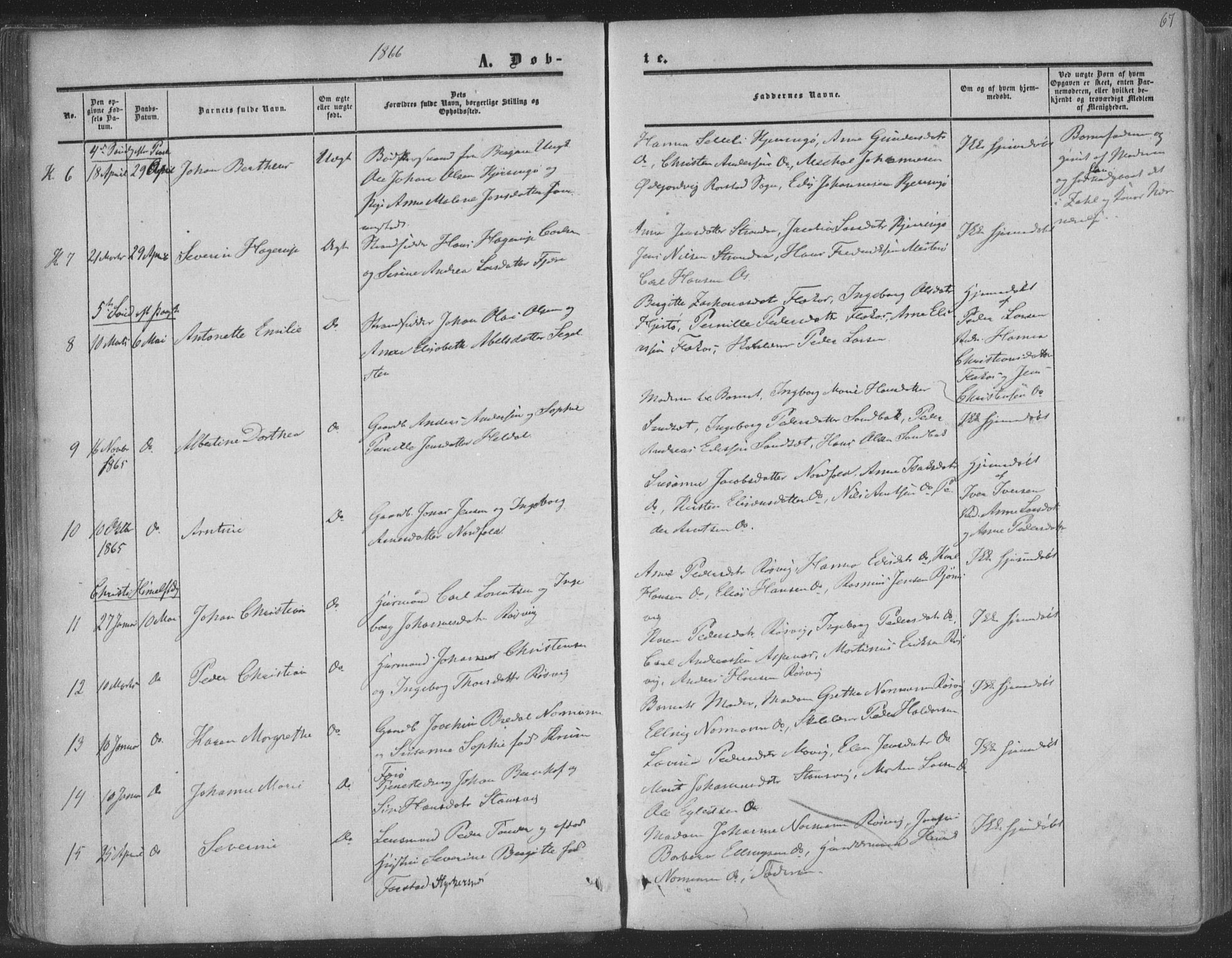 Ministerialprotokoller, klokkerbøker og fødselsregistre - Nordland, AV/SAT-A-1459/853/L0770: Parish register (official) no. 853A09, 1857-1870, p. 67