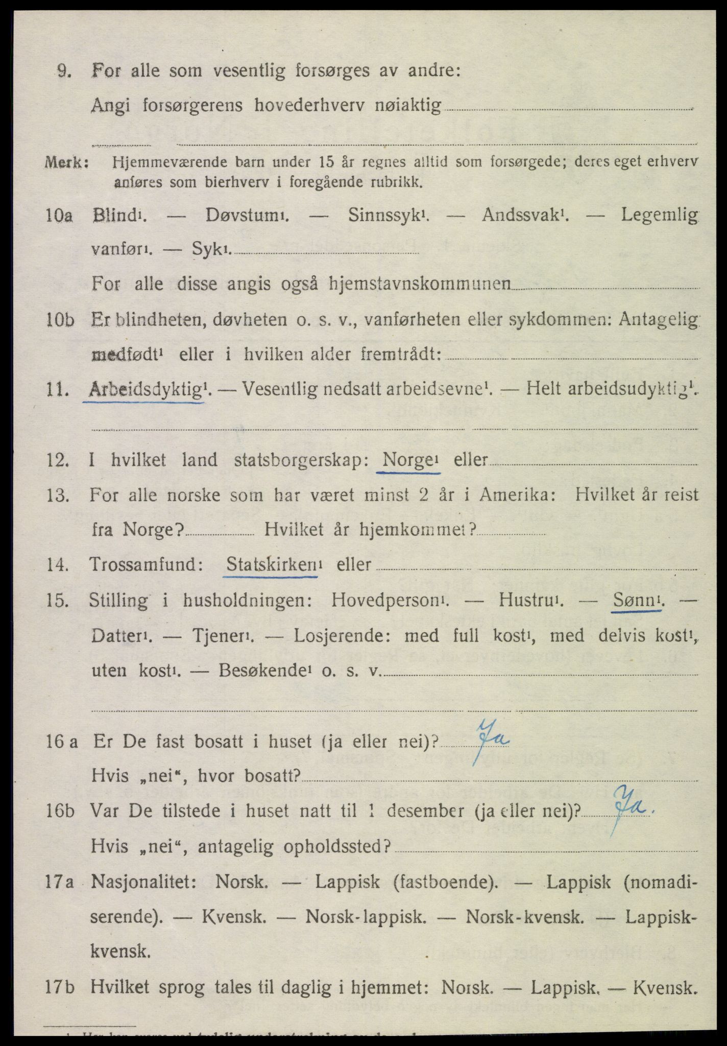 SAT, 1920 census for Kvam, 1920, p. 2016