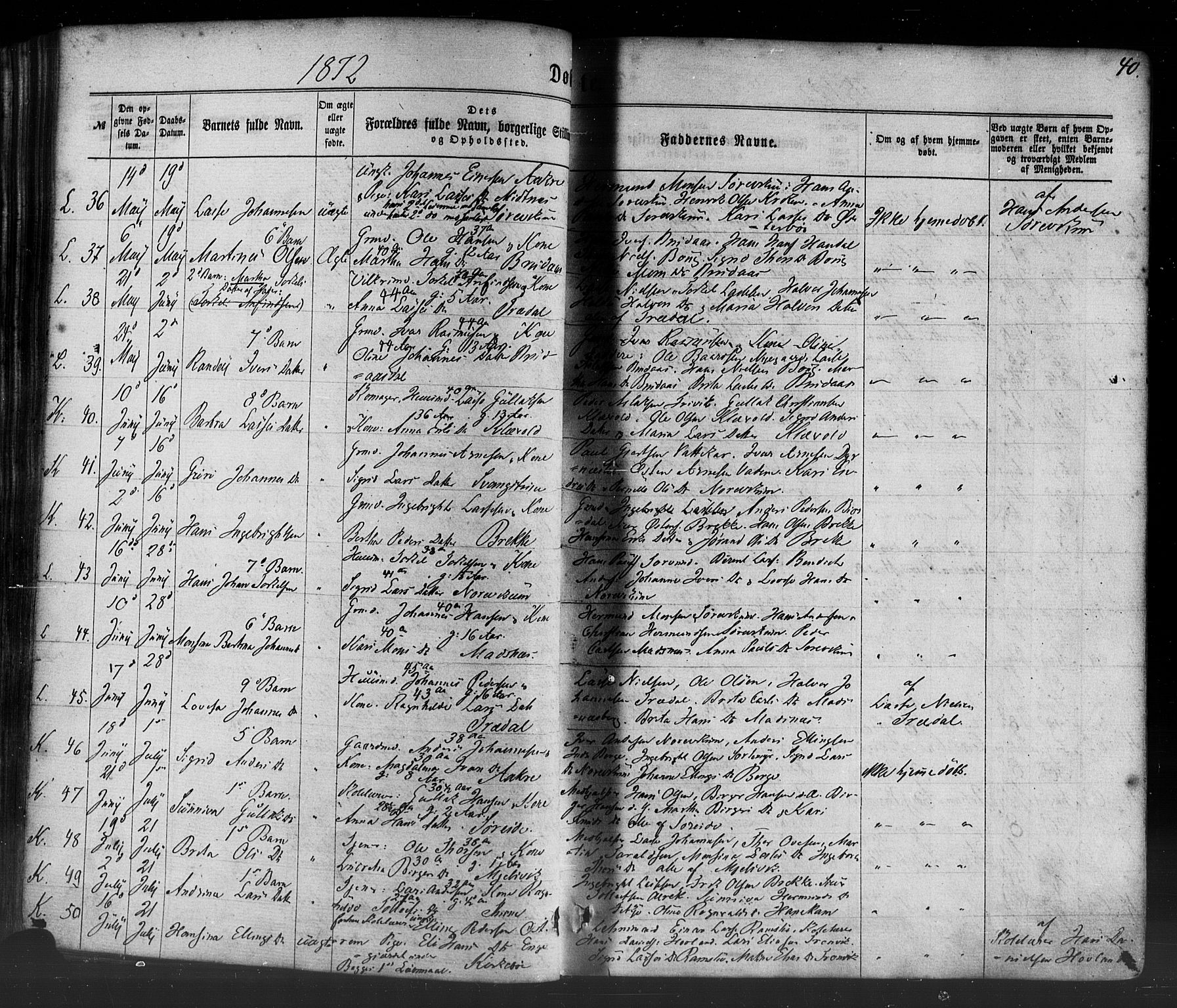 Lavik sokneprestembete, AV/SAB-A-80901: Parish register (official) no. A 4, 1864-1881, p. 40