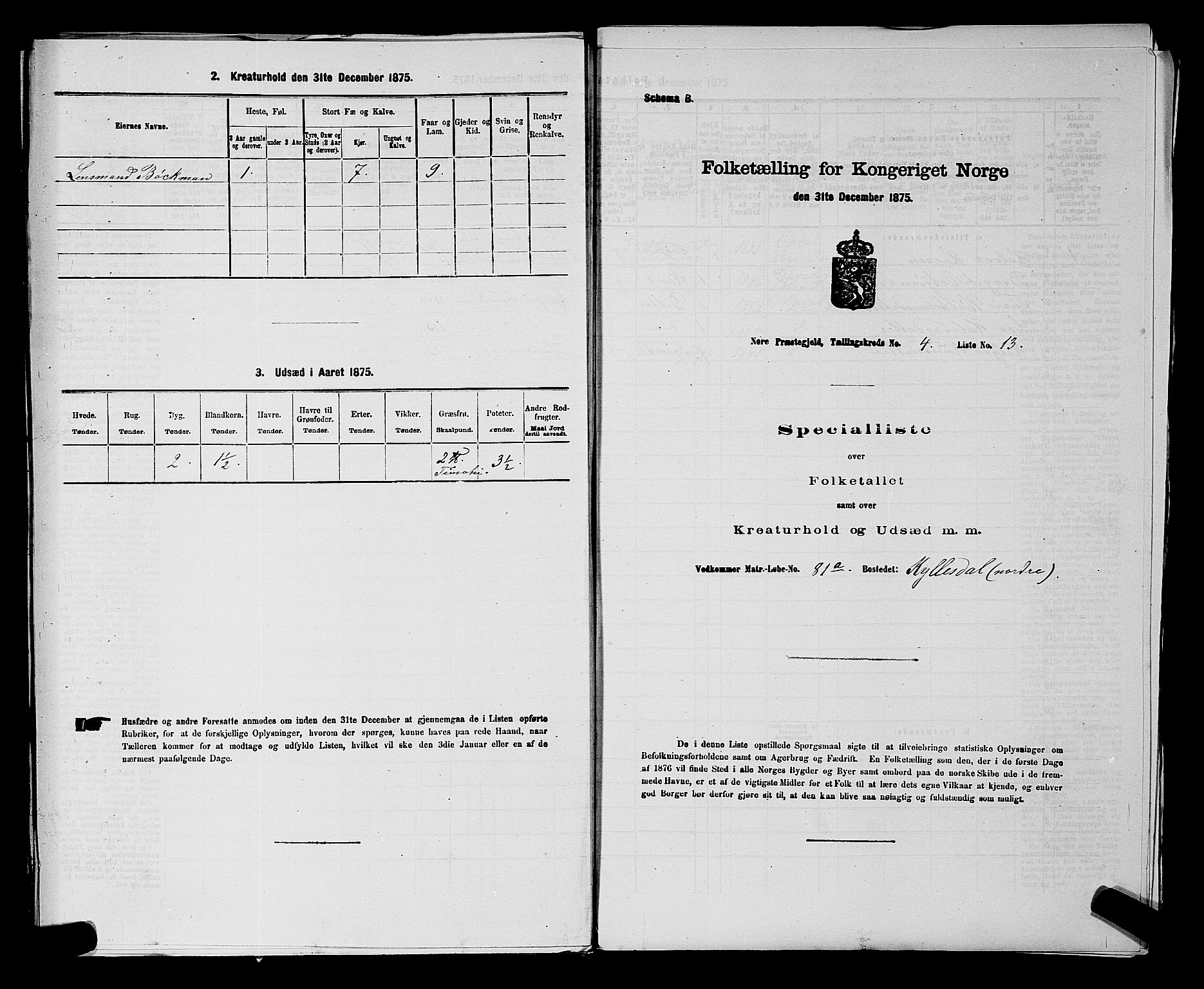 SAKO, 1875 census for 0633P Nore, 1875, p. 594