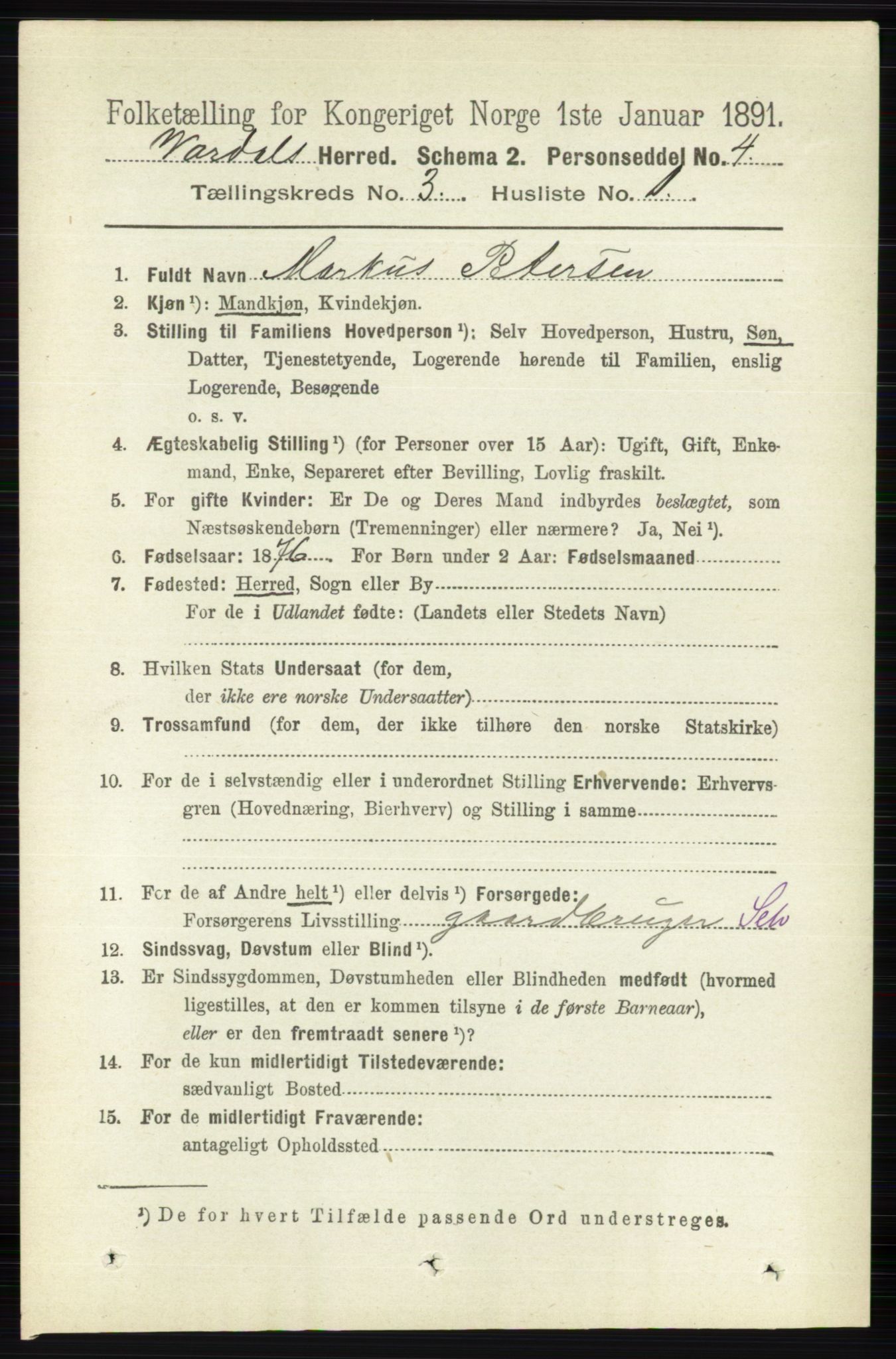 RA, 1891 census for 0527 Vardal, 1891, p. 981