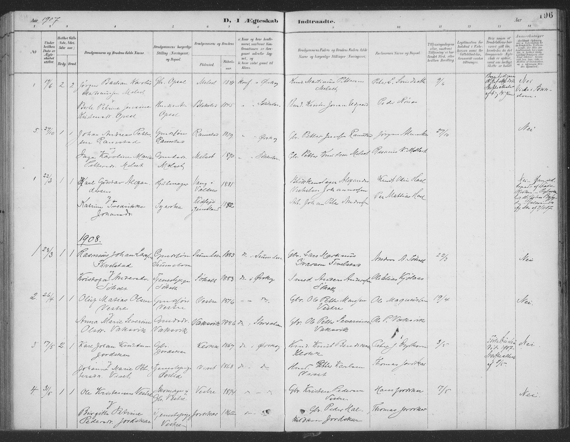 Ministerialprotokoller, klokkerbøker og fødselsregistre - Møre og Romsdal, SAT/A-1454/522/L0316: Parish register (official) no. 522A11, 1890-1911, p. 196