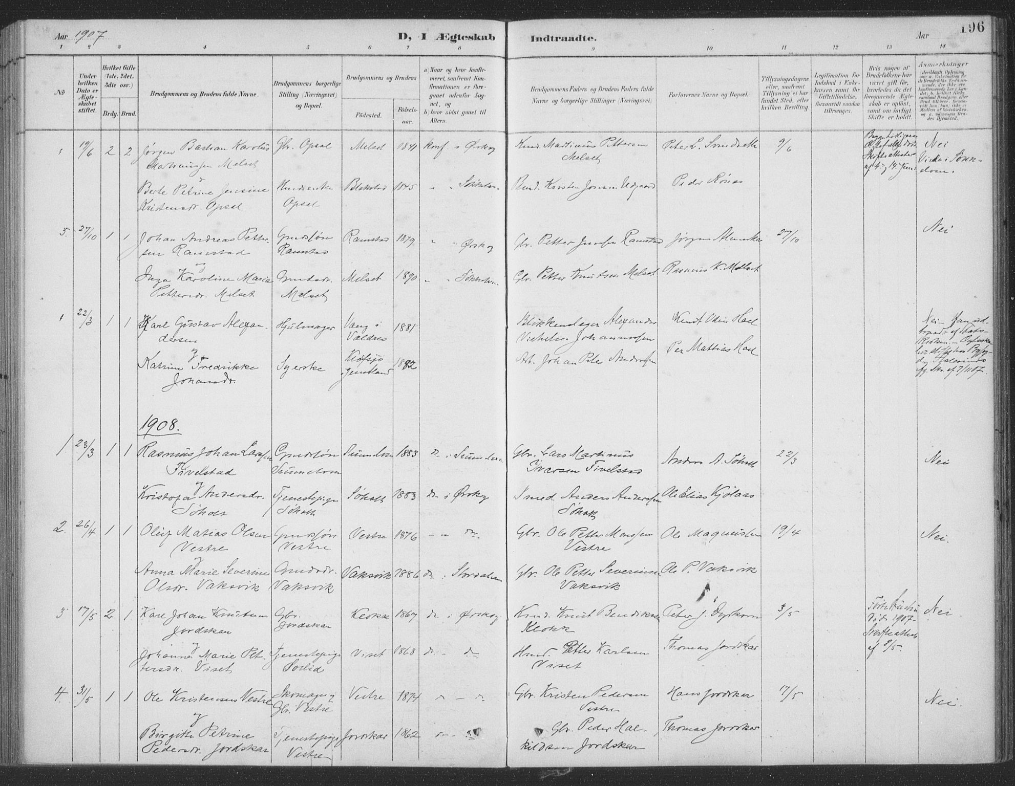 Ministerialprotokoller, klokkerbøker og fødselsregistre - Møre og Romsdal, AV/SAT-A-1454/522/L0316: Parish register (official) no. 522A11, 1890-1911, p. 196