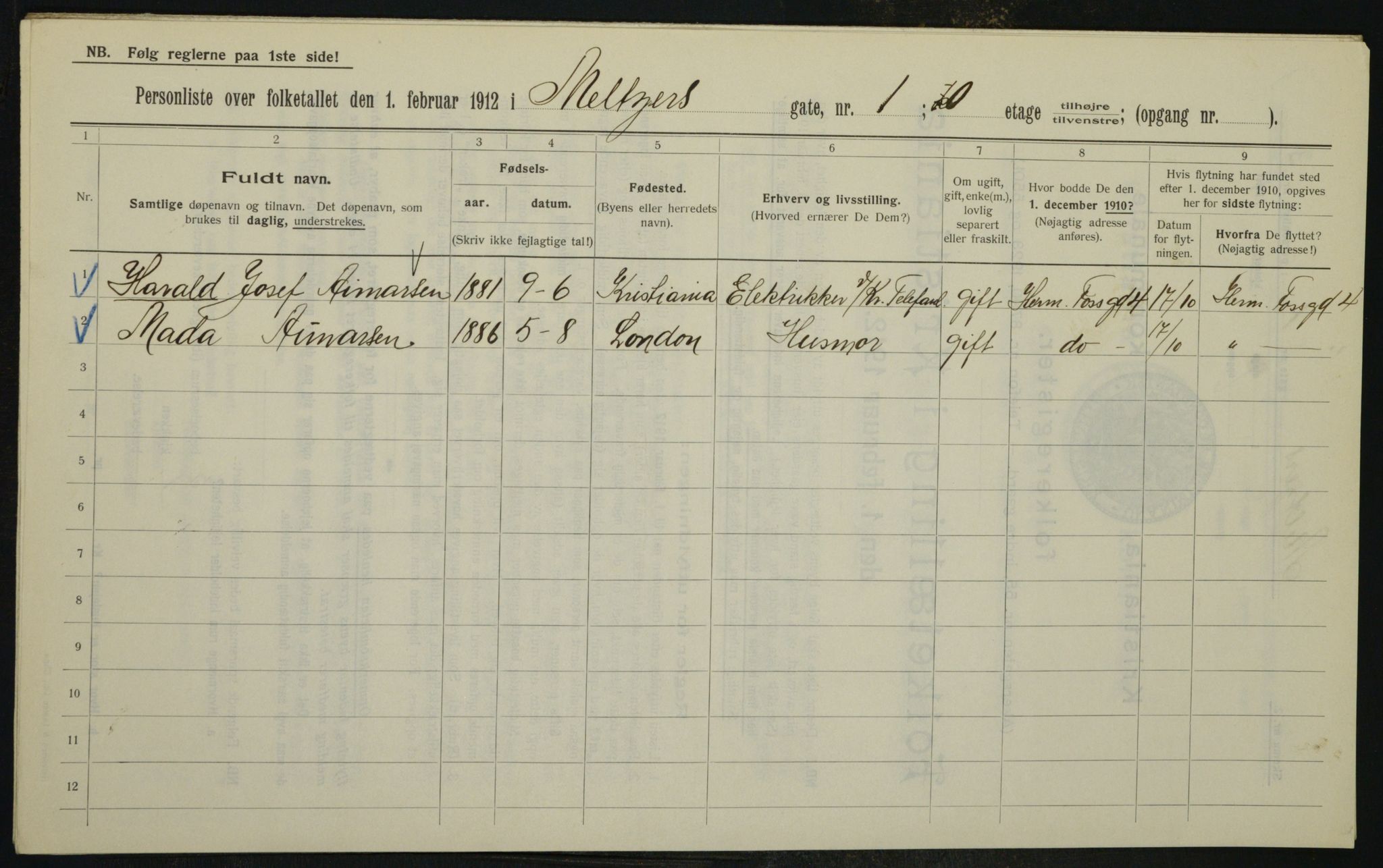 OBA, Municipal Census 1912 for Kristiania, 1912, p. 65658