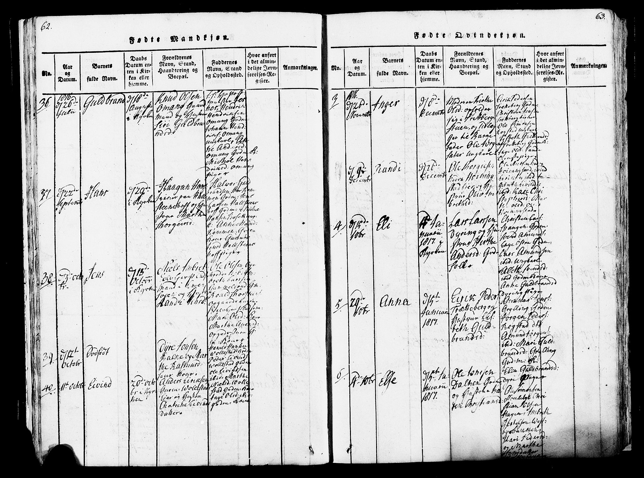Løten prestekontor, SAH/PREST-022/K/Ka/L0005: Parish register (official) no. 5, 1814-1832, p. 62-63