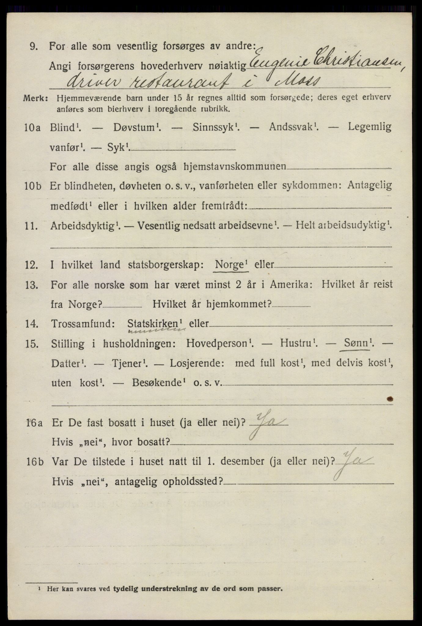 SAO, 1920 census for Moss land district, 1920, p. 3244