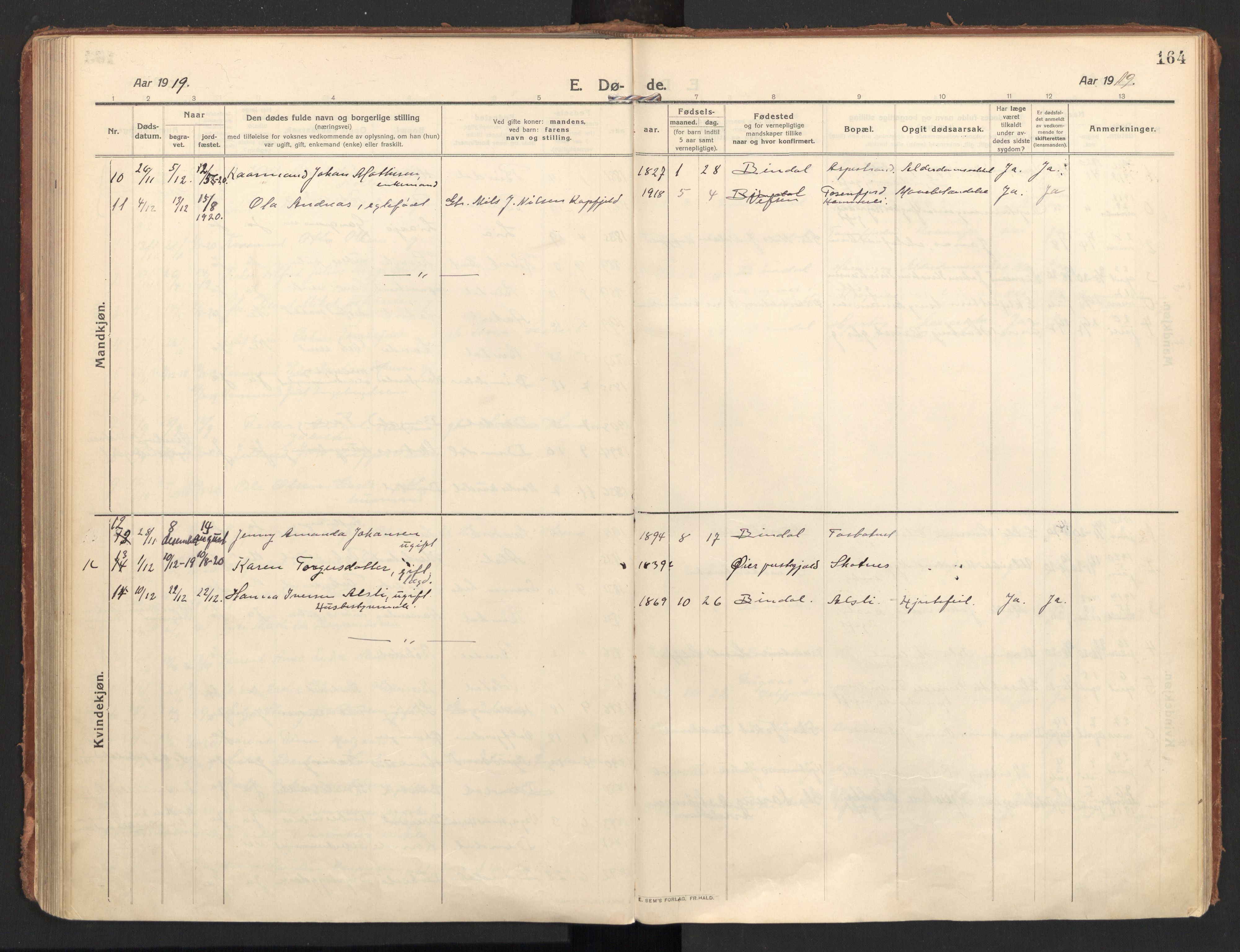 Ministerialprotokoller, klokkerbøker og fødselsregistre - Nordland, AV/SAT-A-1459/810/L0156: Parish register (official) no. 810A15, 1915-1930, p. 164