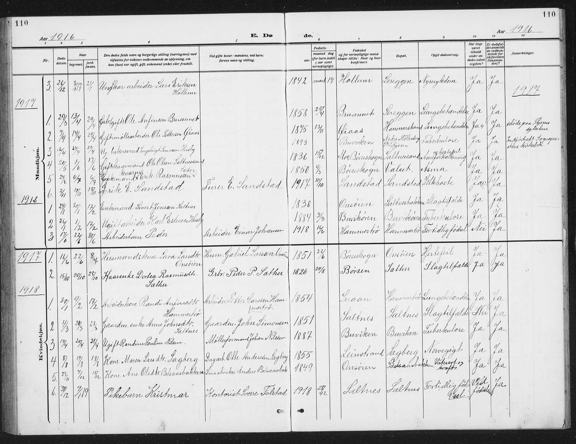 Ministerialprotokoller, klokkerbøker og fødselsregistre - Sør-Trøndelag, SAT/A-1456/666/L0791: Parish register (copy) no. 666C04, 1909-1939, p. 110