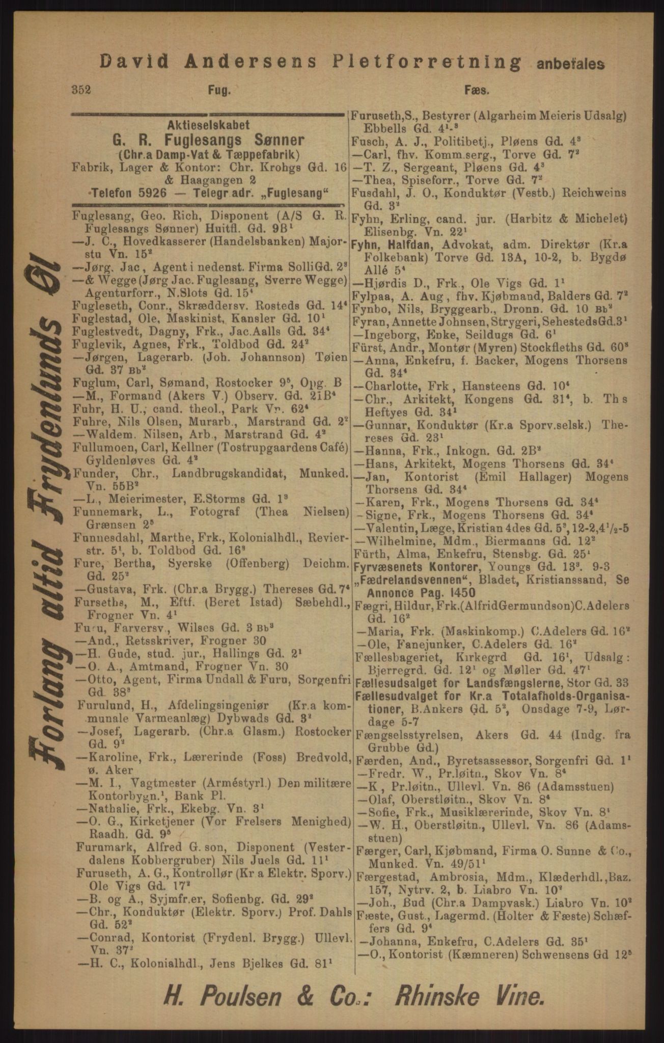 Kristiania/Oslo adressebok, PUBL/-, 1905, p. 352
