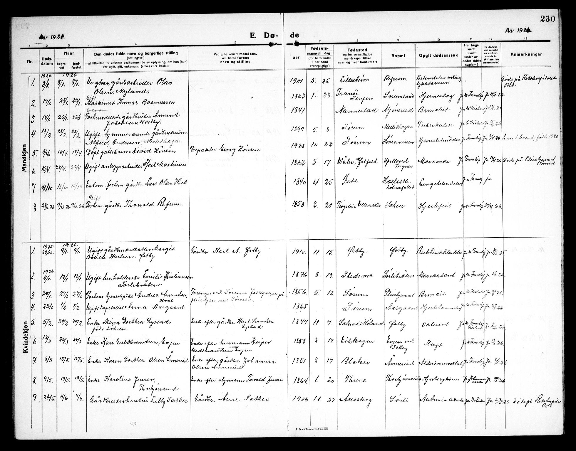 Sørum prestekontor Kirkebøker, SAO/A-10303/G/Ga/L0008: Parish register (copy) no. I 8, 1917-1934, p. 230