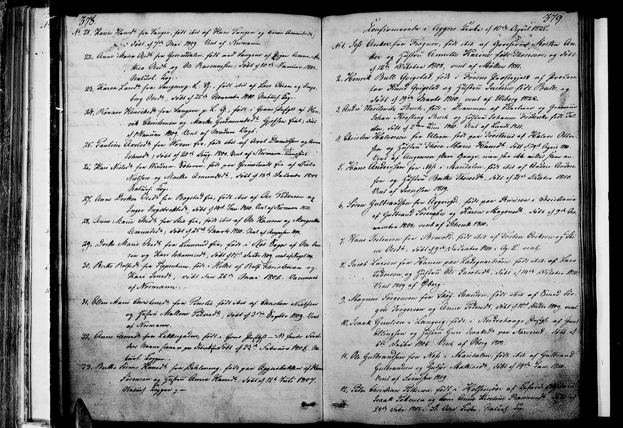 Aker prestekontor kirkebøker, AV/SAO-A-10861/F/L0012: Parish register (official) no. 12, 1819-1828, p. 378-379