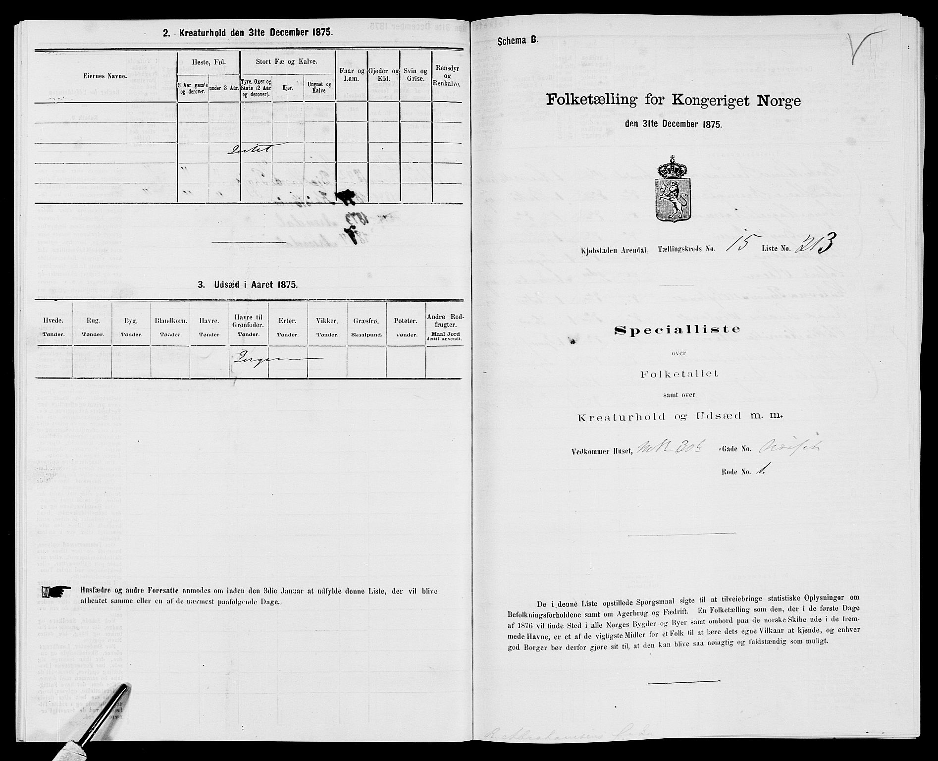 SAK, 1875 census for 0903P Arendal, 1875, p. 498