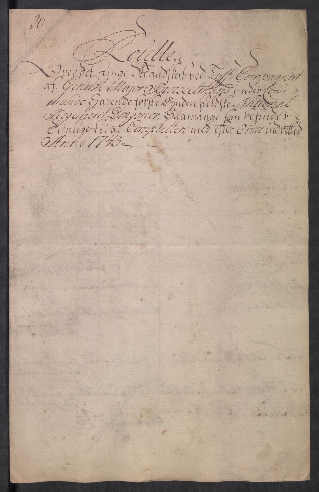 Kommanderende general (KG I) med Det norske krigsdirektorium, AV/RA-EA-5419/D/L0265: 1. Sønnafjelske dragonregiment: Lister, 1717-1753, p. 242