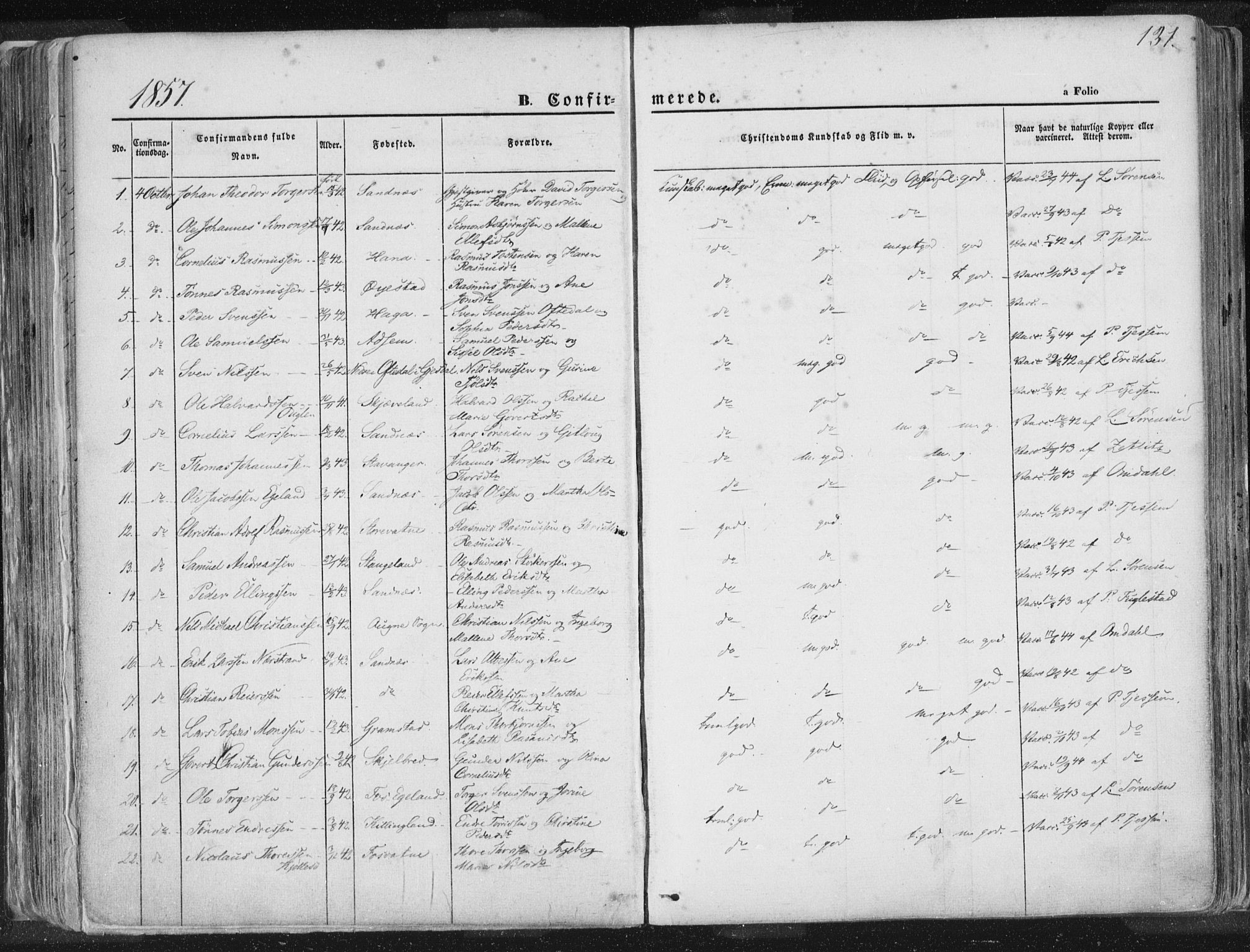 Høyland sokneprestkontor, SAST/A-101799/001/30BA/L0010: Parish register (official) no. A 9.1, 1857-1877, p. 131