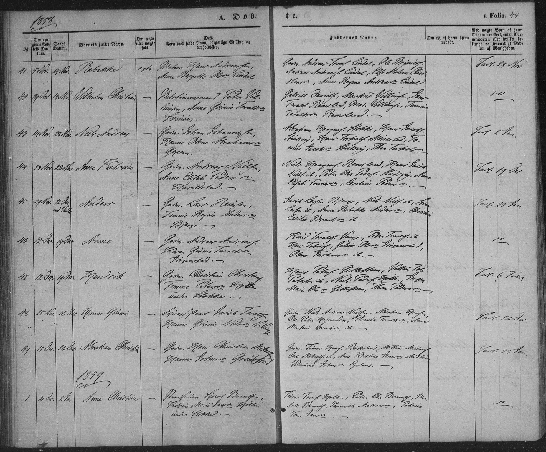 Sør-Audnedal sokneprestkontor, AV/SAK-1111-0039/F/Fa/Faa/L0002: Parish register (official) no. A 2, 1848-1867, p. 44