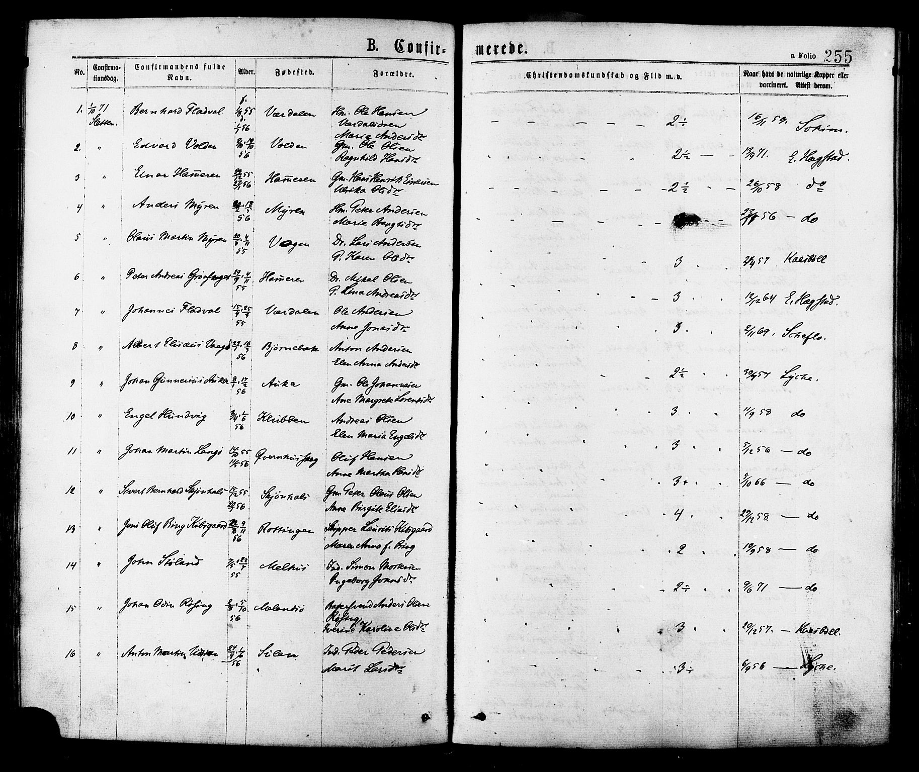 Ministerialprotokoller, klokkerbøker og fødselsregistre - Sør-Trøndelag, SAT/A-1456/634/L0532: Parish register (official) no. 634A08, 1871-1881, p. 255