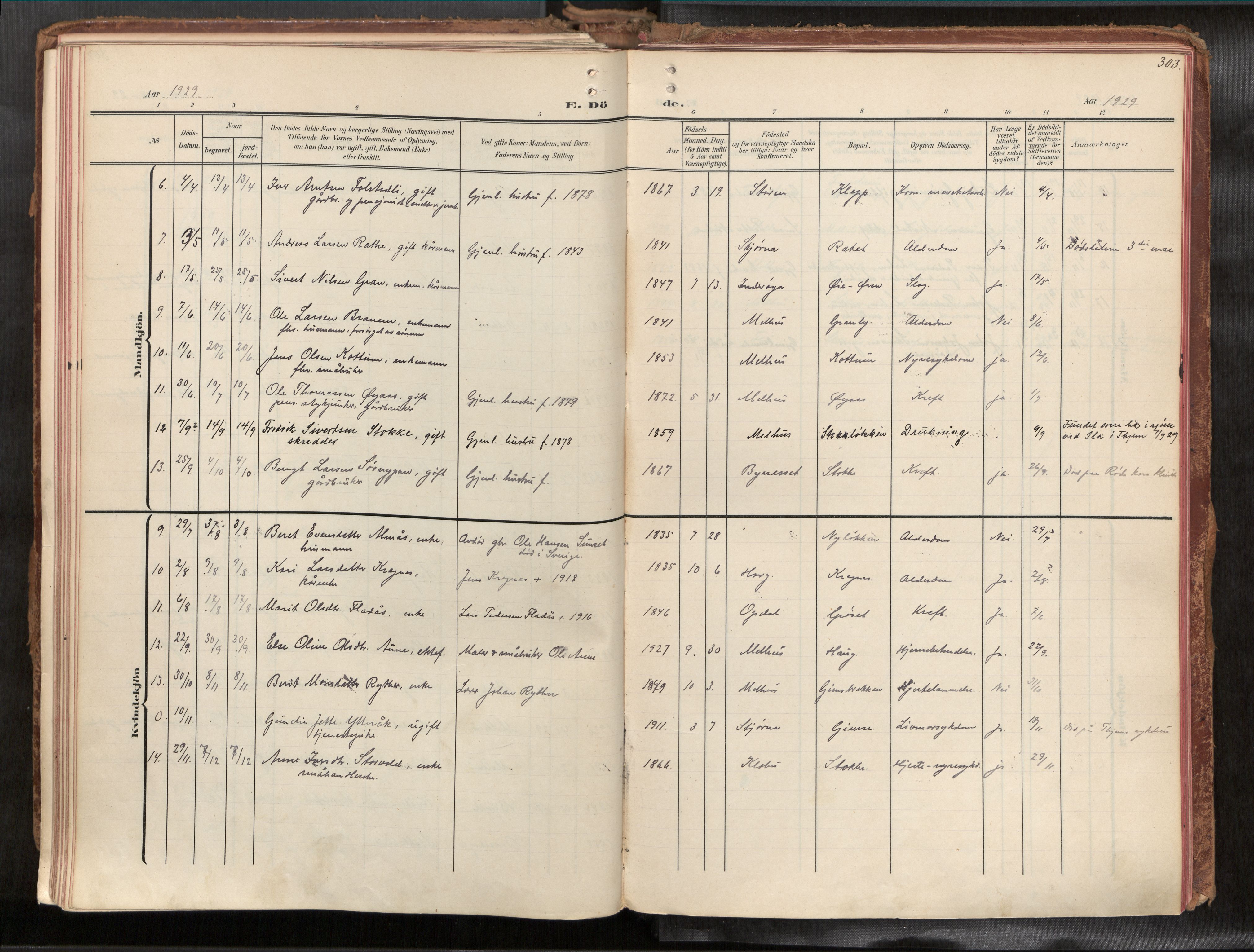 Ministerialprotokoller, klokkerbøker og fødselsregistre - Sør-Trøndelag, SAT/A-1456/691/L1085b: Parish register (official) no. 691A18, 1908-1930, p. 303