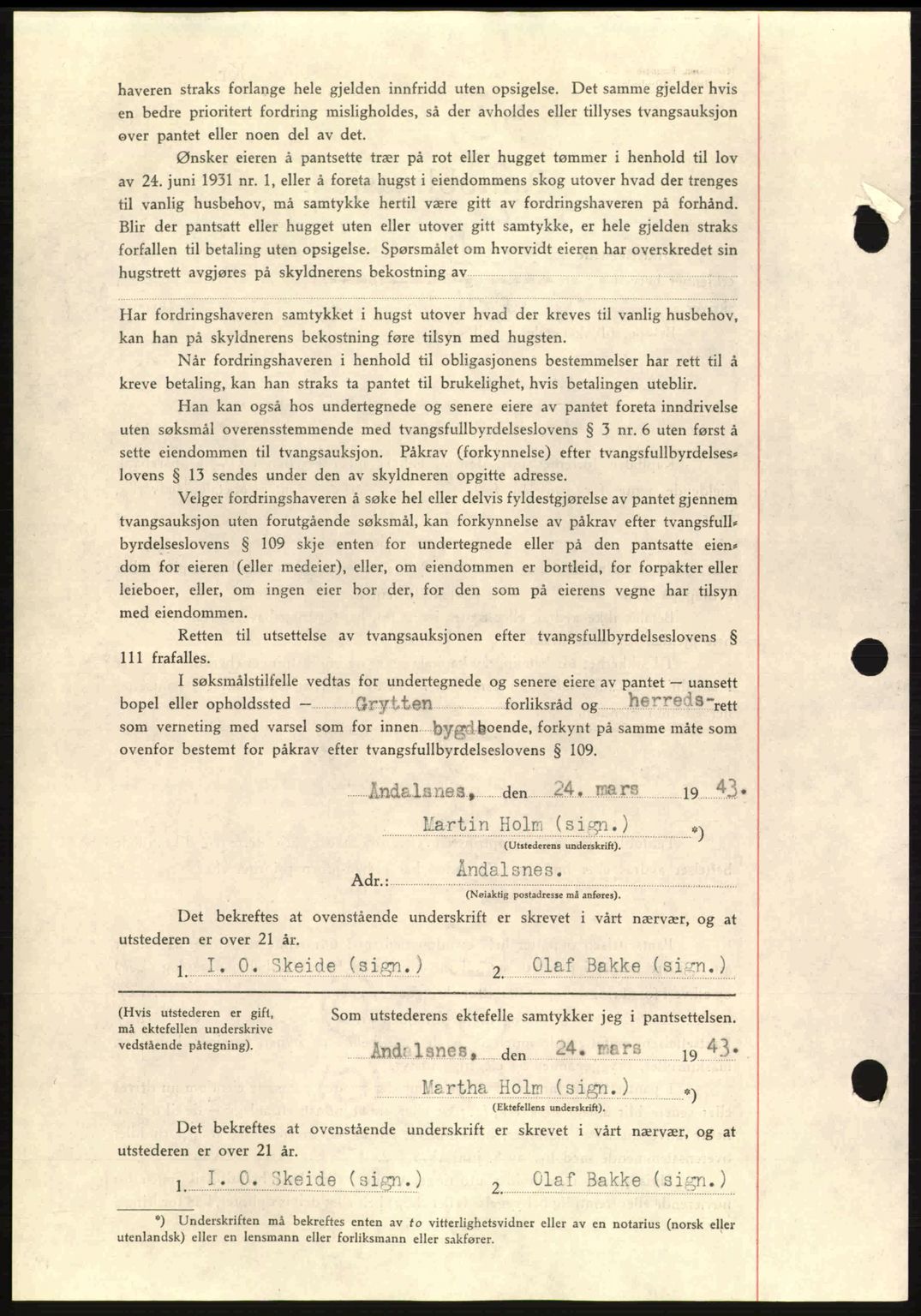 Romsdal sorenskriveri, AV/SAT-A-4149/1/2/2C: Mortgage book no. B2, 1939-1945, Diary no: : 578/1943