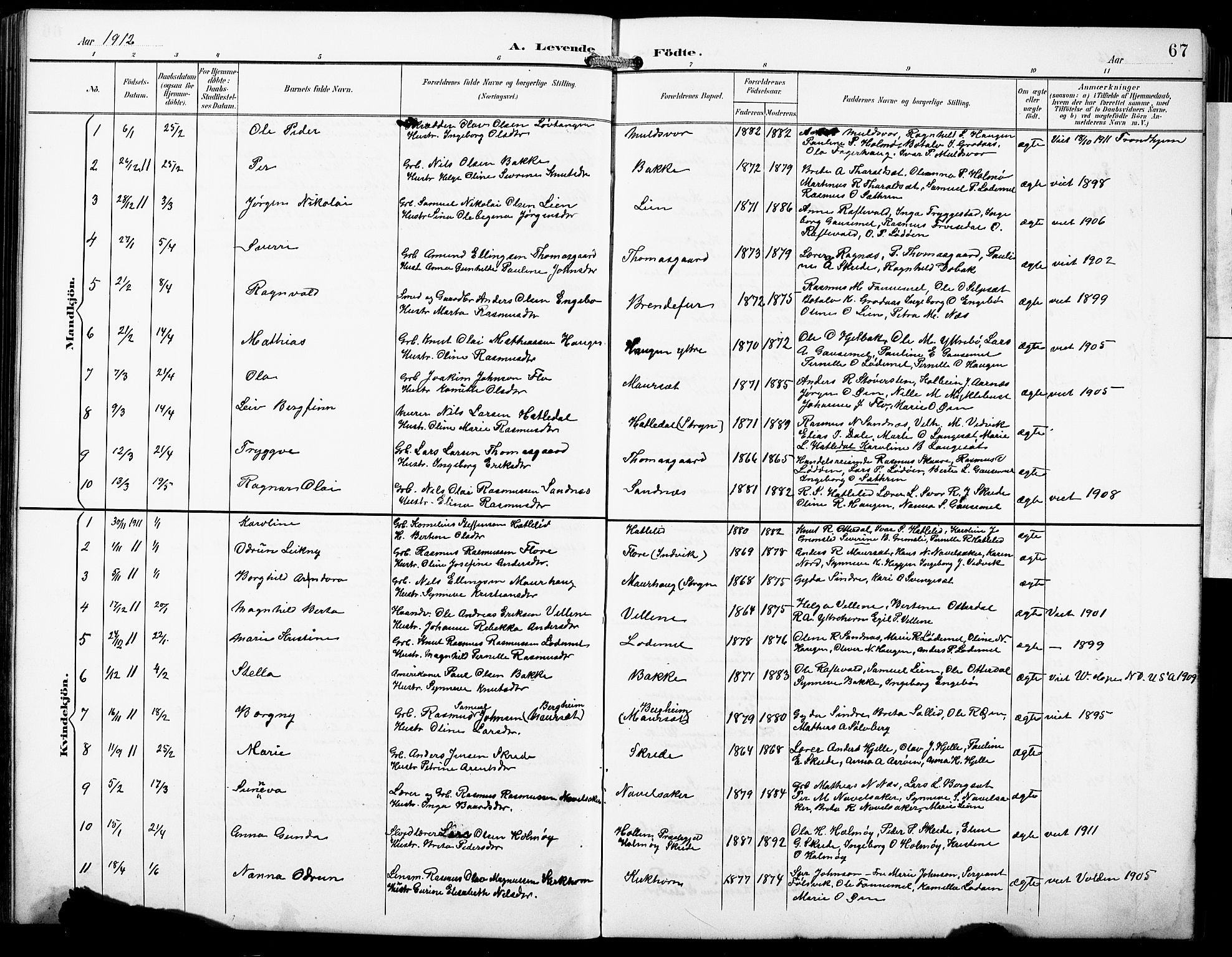 Hornindal sokneprestembete, SAB/A-82401/H/Hab: Parish register (copy) no. A 2, 1894-1927, p. 67
