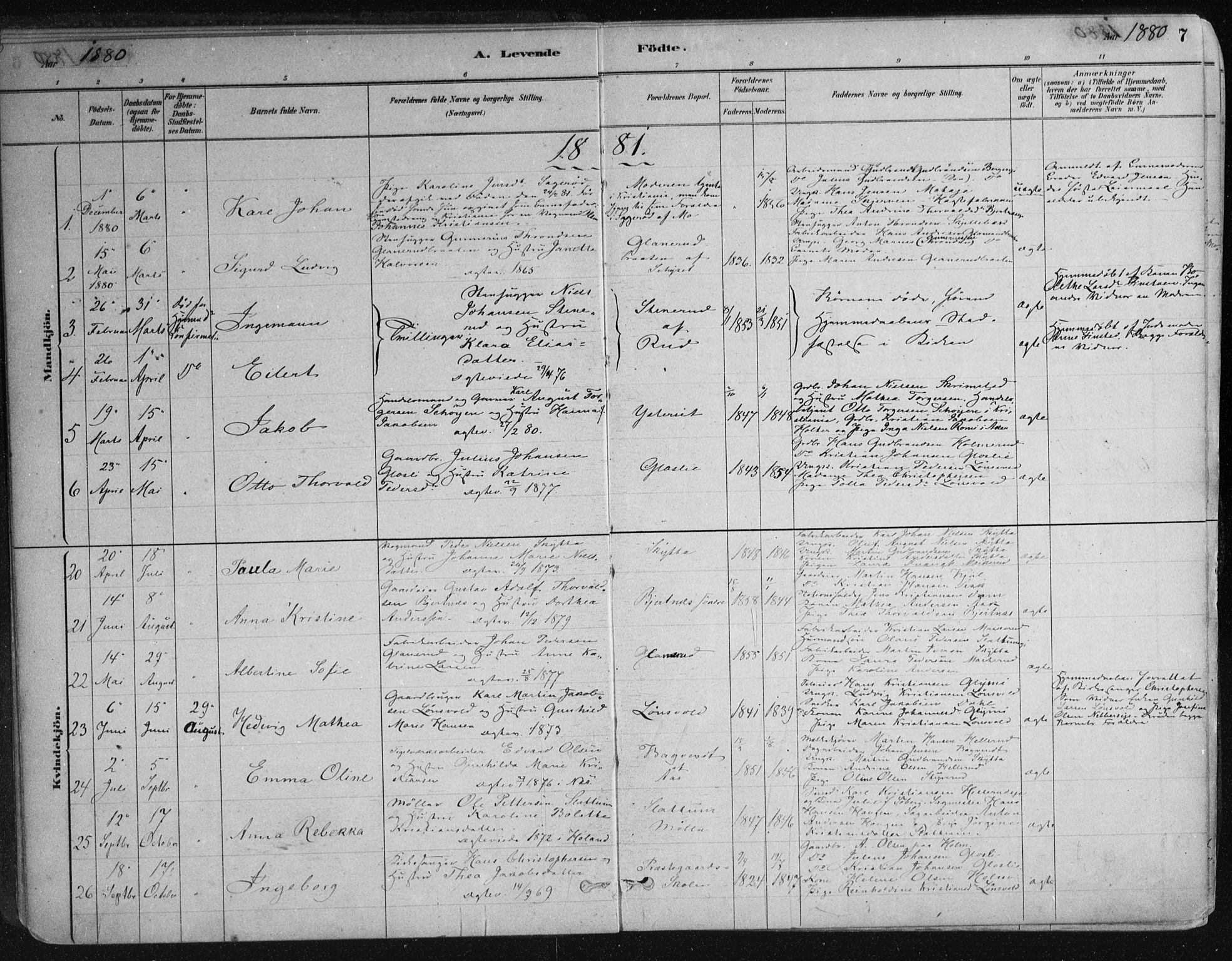 Nittedal prestekontor Kirkebøker, SAO/A-10365a/F/Fa/L0007: Parish register (official) no. I 7, 1879-1901, p. 7