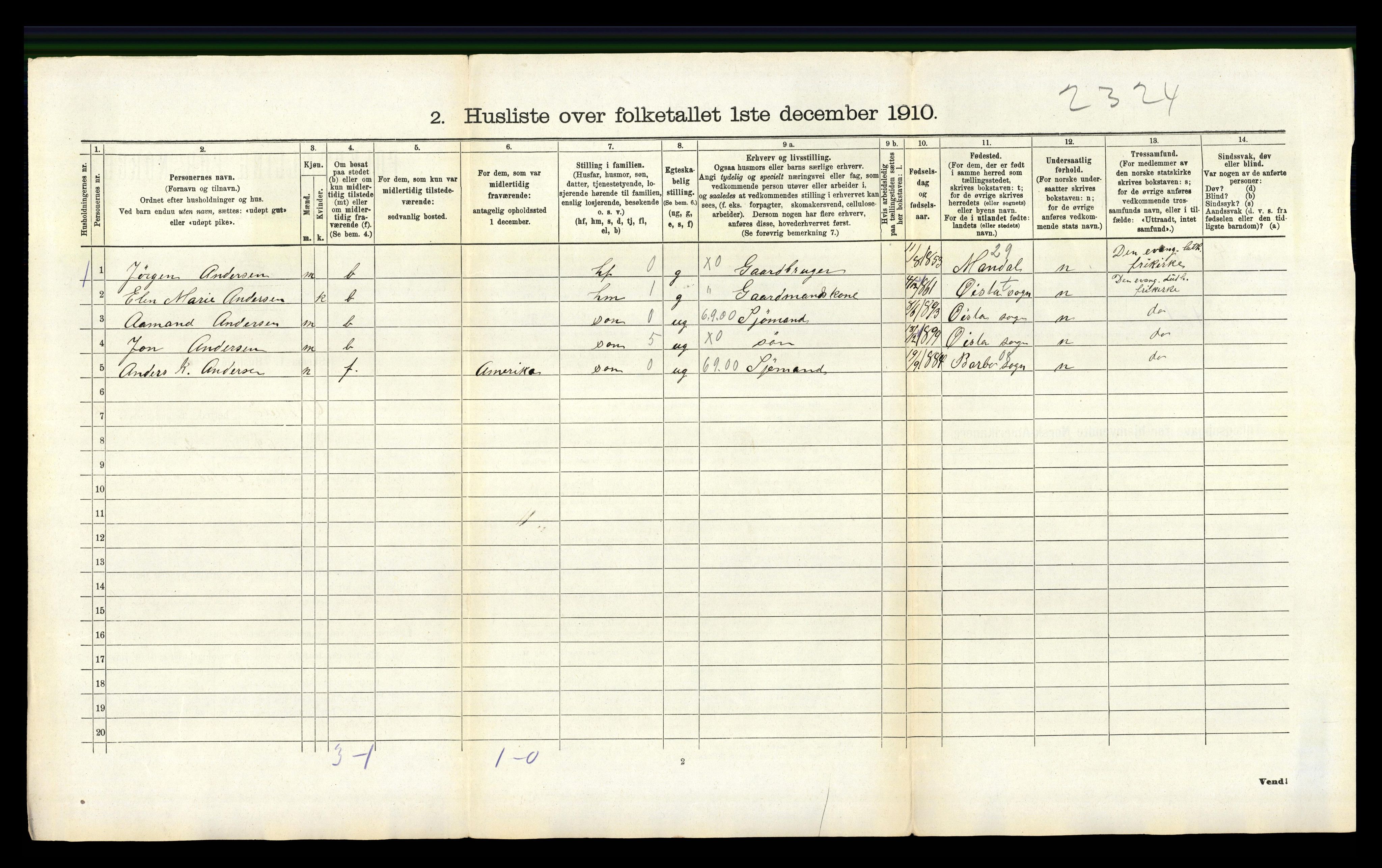 RA, 1910 census for Øyslebø, 1910, p. 351