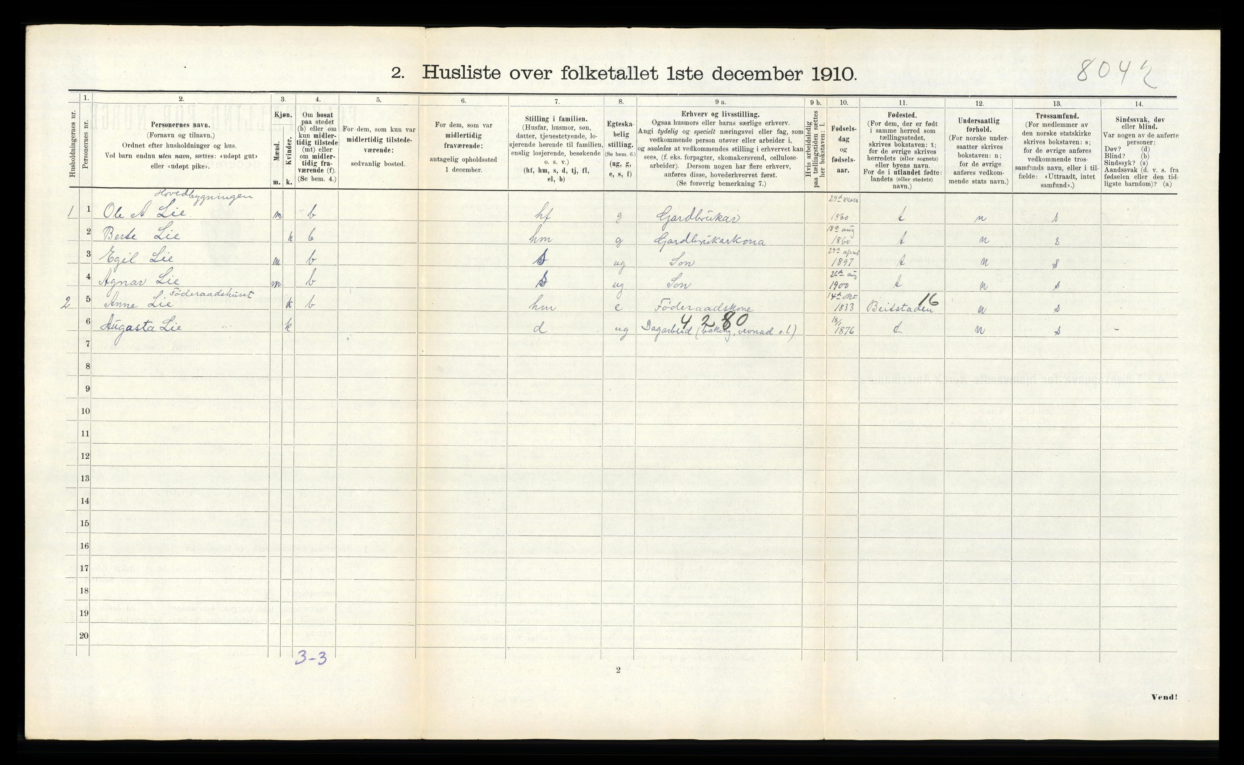 RA, 1910 census for Kvam, 1910, p. 450