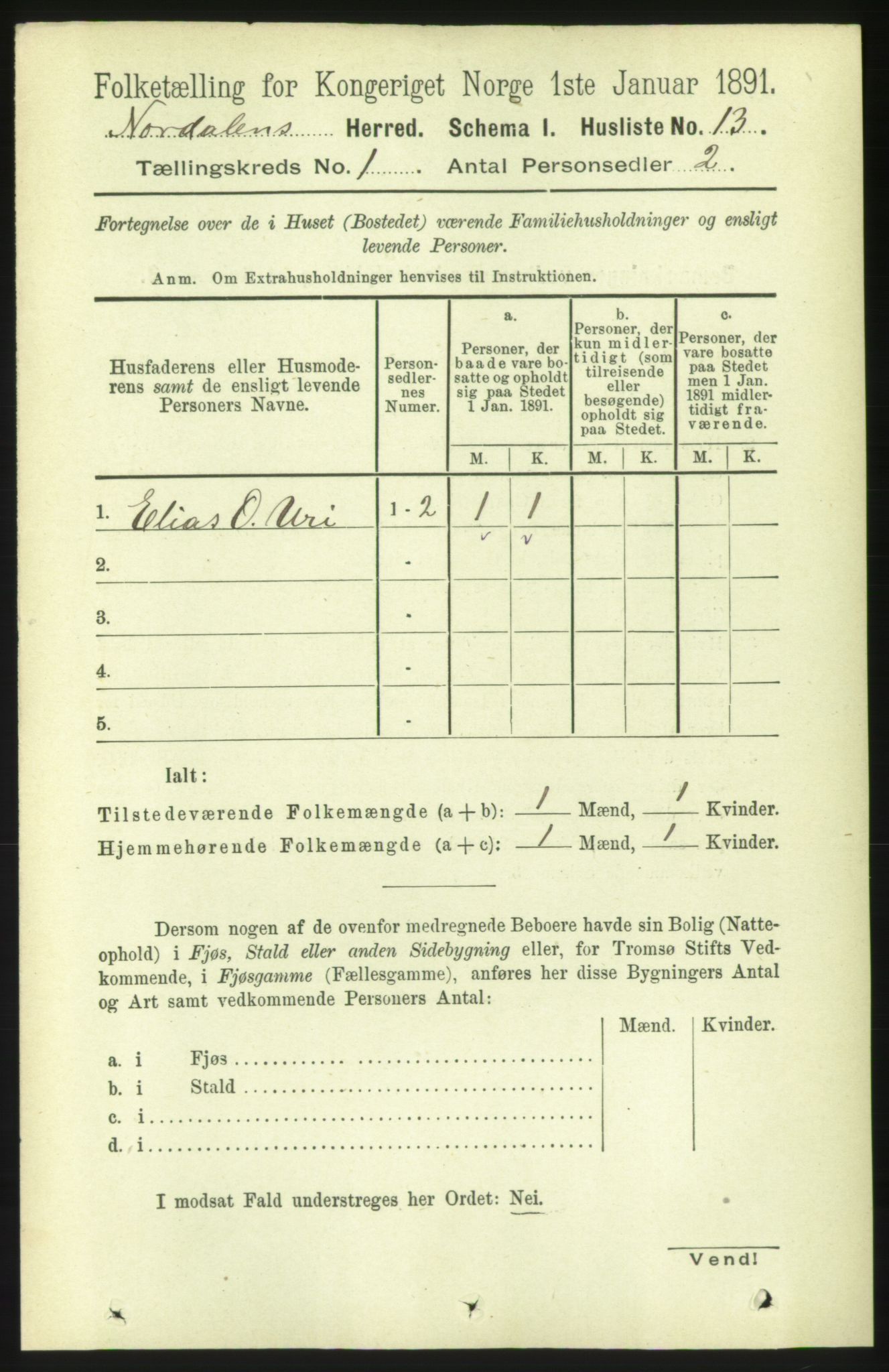 RA, 1891 census for 1524 Norddal, 1891, p. 42